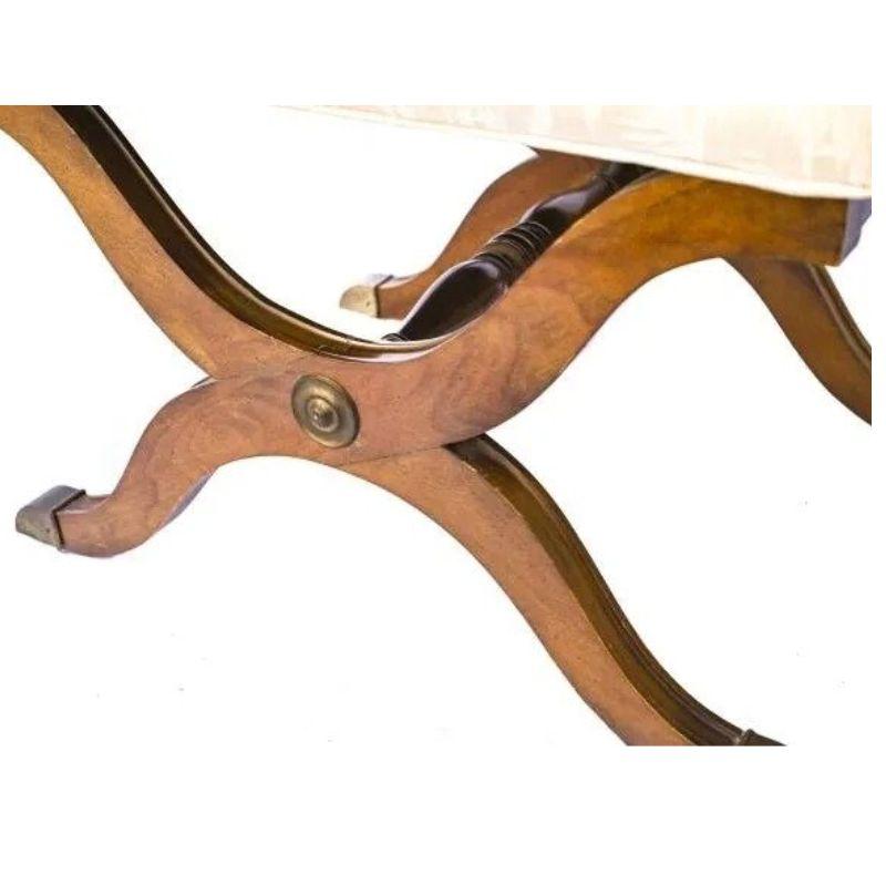 Pair of Mahogany Curule X Base Benches with Brass Fittings In Good Condition In Locust Valley, NY