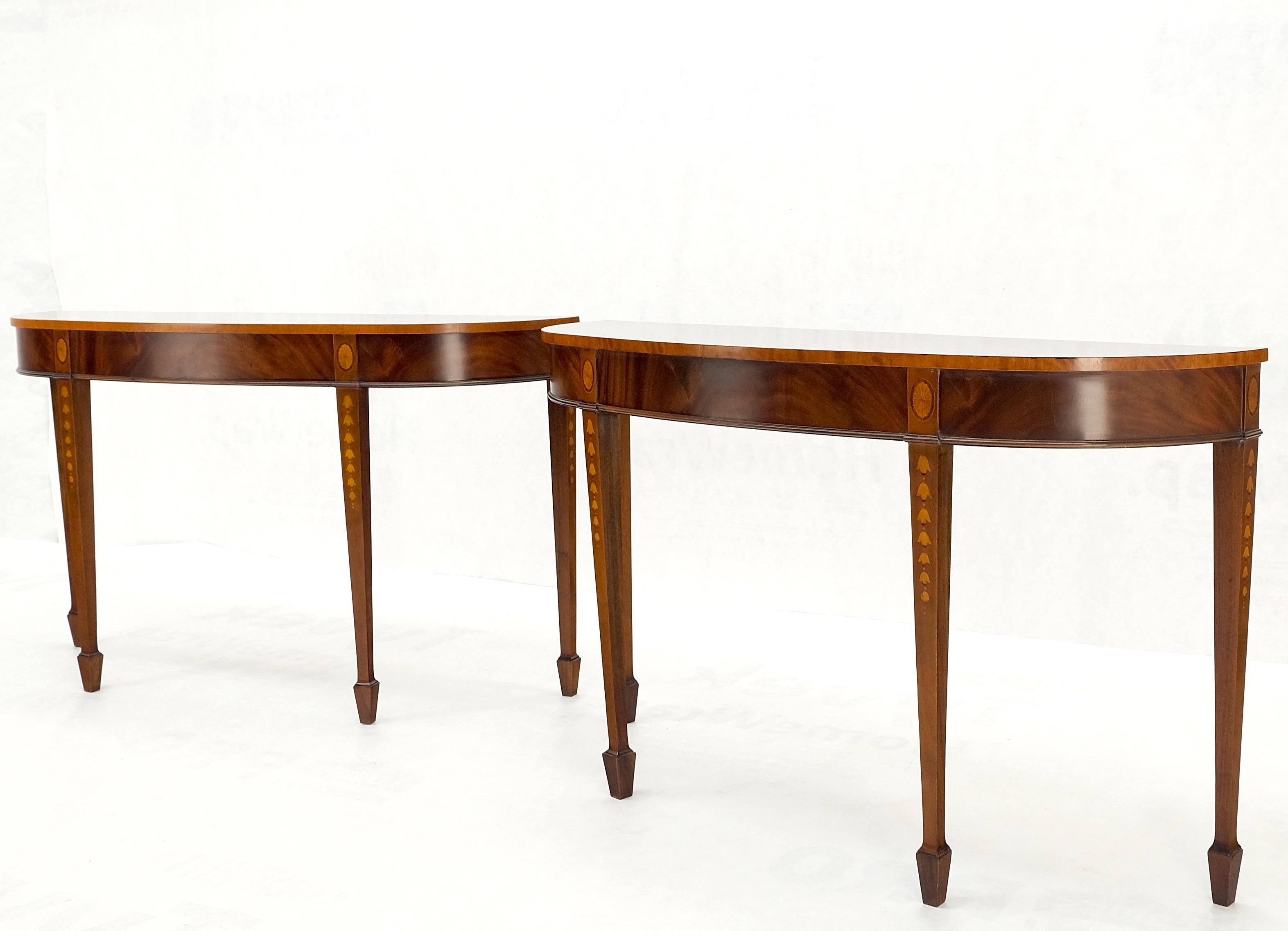 Pair of Mahogany Demi Lune Banded Inlayed Glass Tops Console Sofa Tables Mint! For Sale 6