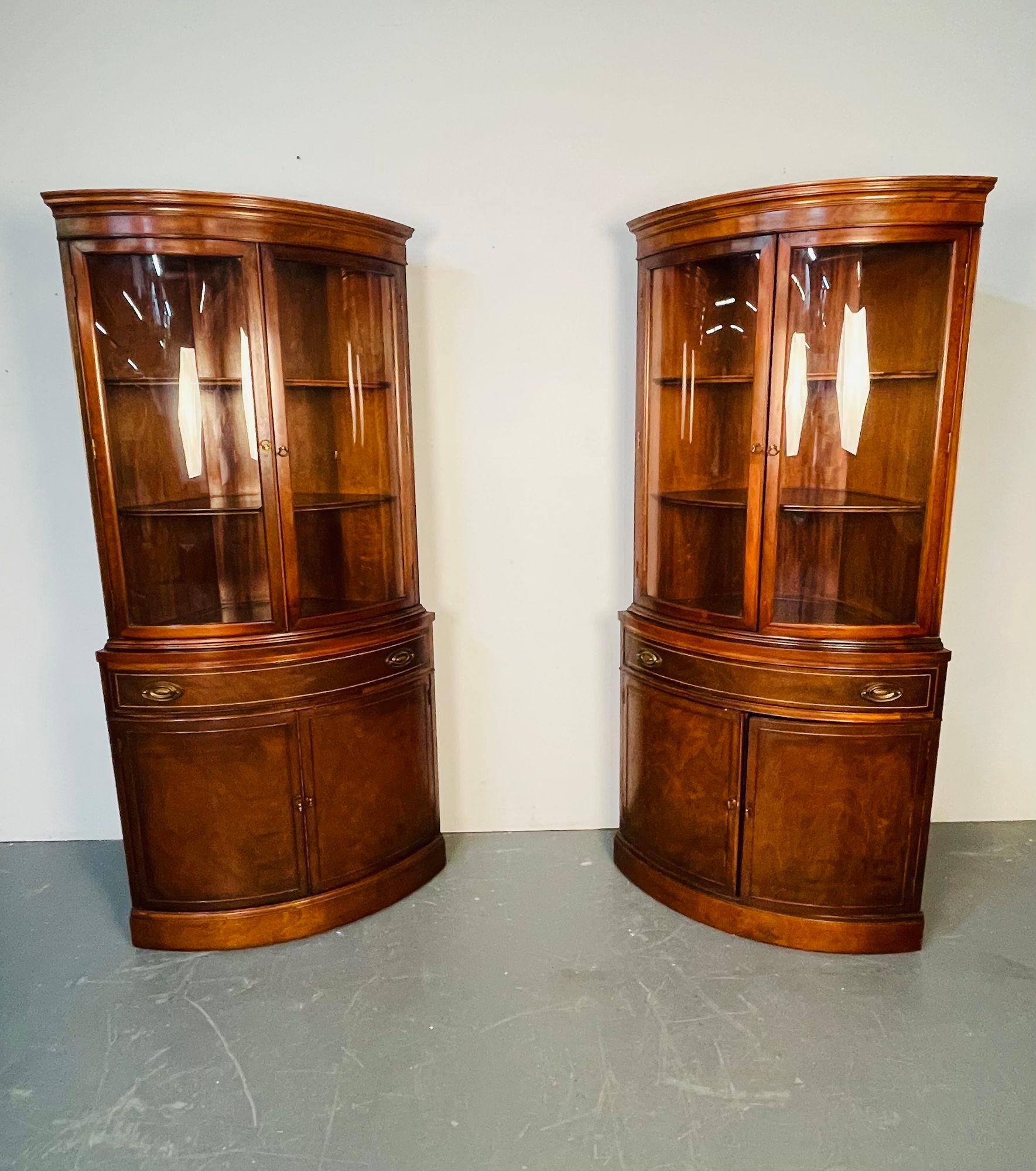 American Pair of Mahogany Demi Lune Corner Cabinets, Bookcases / Vitrines, Circa 1940