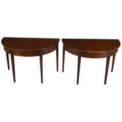 Retro Pair of Mahogany Demilune Half Moon Side Hall Tables