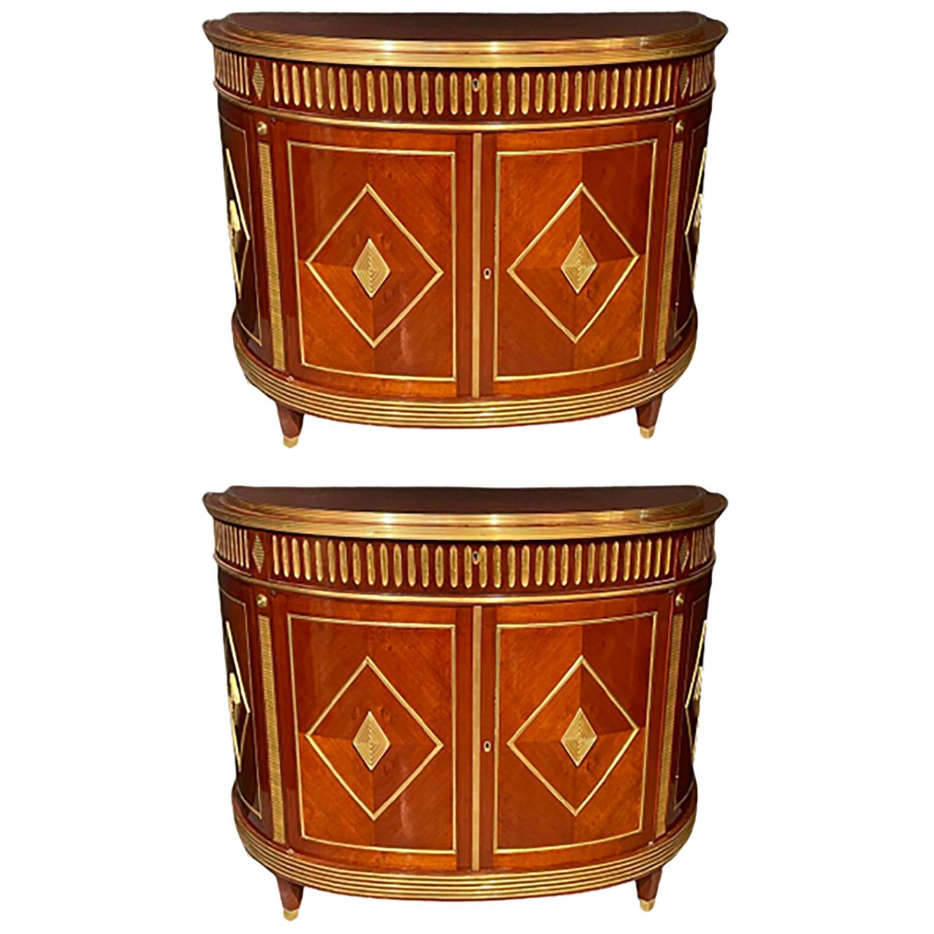 Pair of Mahogany Demilune Servers, Commodes Nightstands, Russian Neoclassical