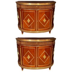 Pair of Mahogany Demilune Servers, Commodes Nightstands, Russian Neoclassical