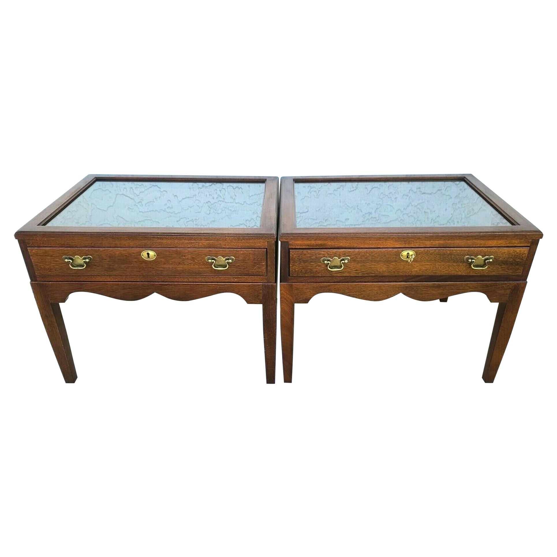Pair of Mahogany Display Case End Side Tables with Locks