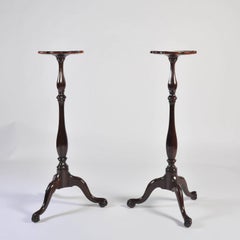 Pair of 18th Century Mahogany Dutch Torcheres with Tripod Base on Cabriole Legs