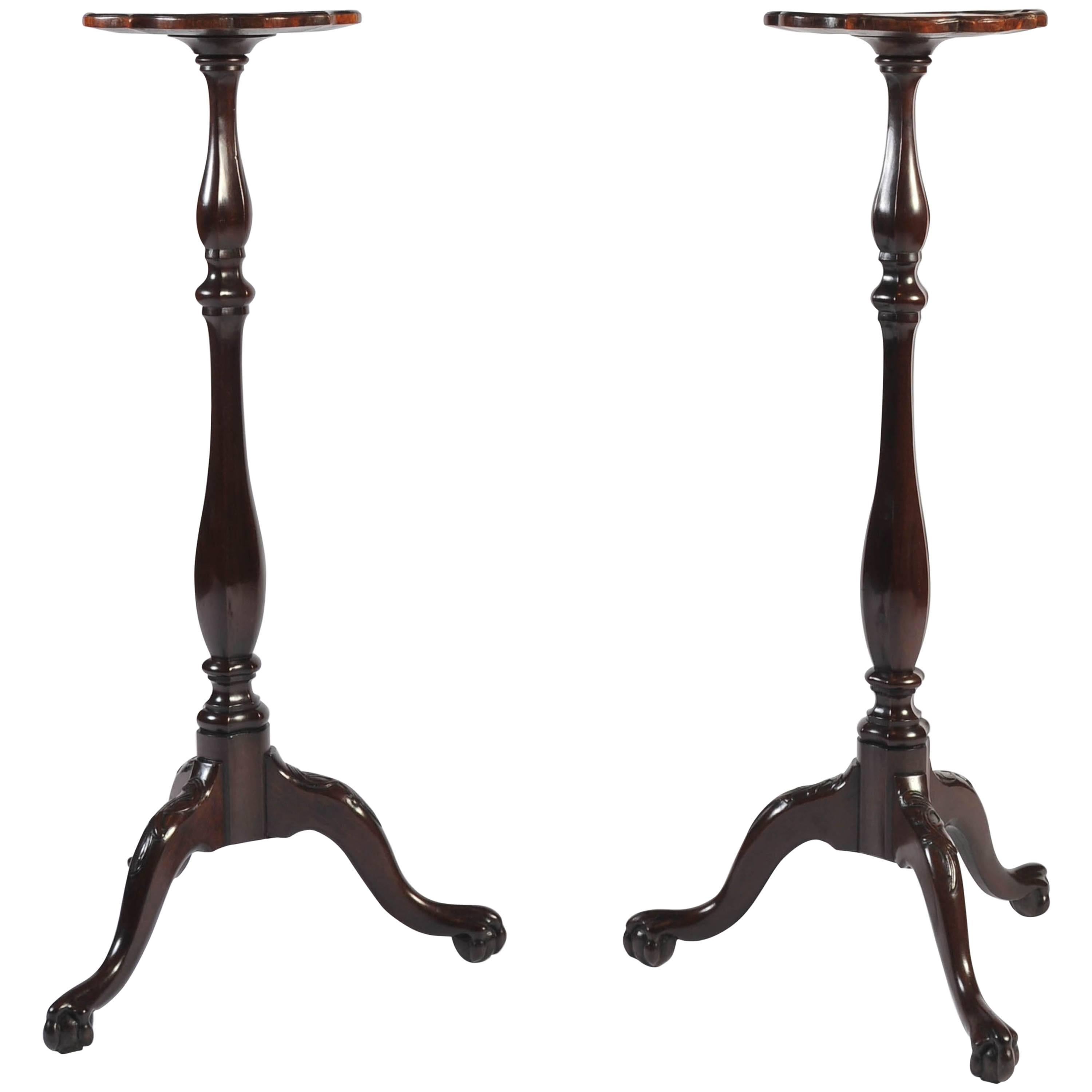 Pair of 18th Century Mahogany Dutch Torcheres with Tripod Base on Cabriole Legs  For Sale