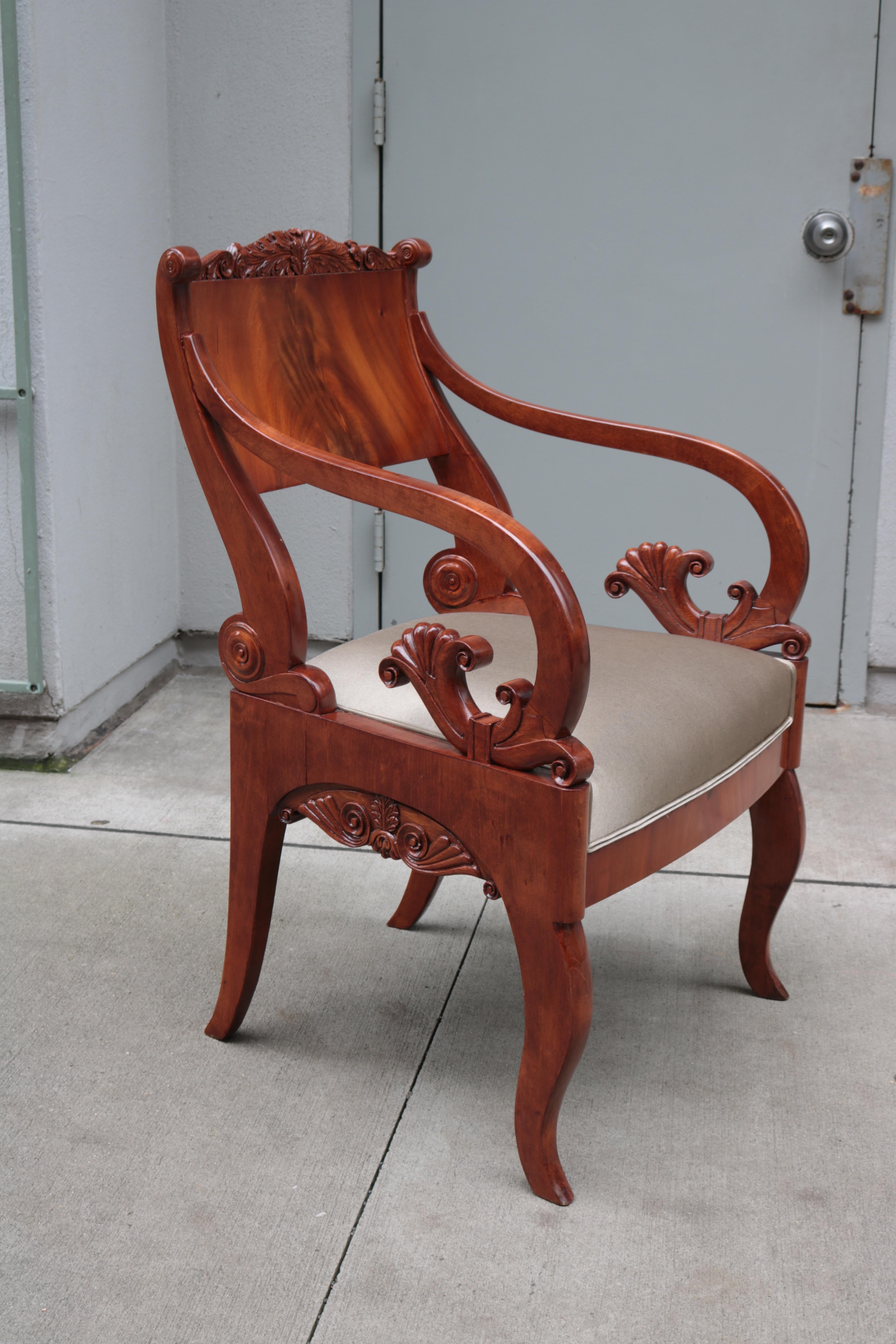 Russian Pair of Mahogany Empire Armchairs For Sale