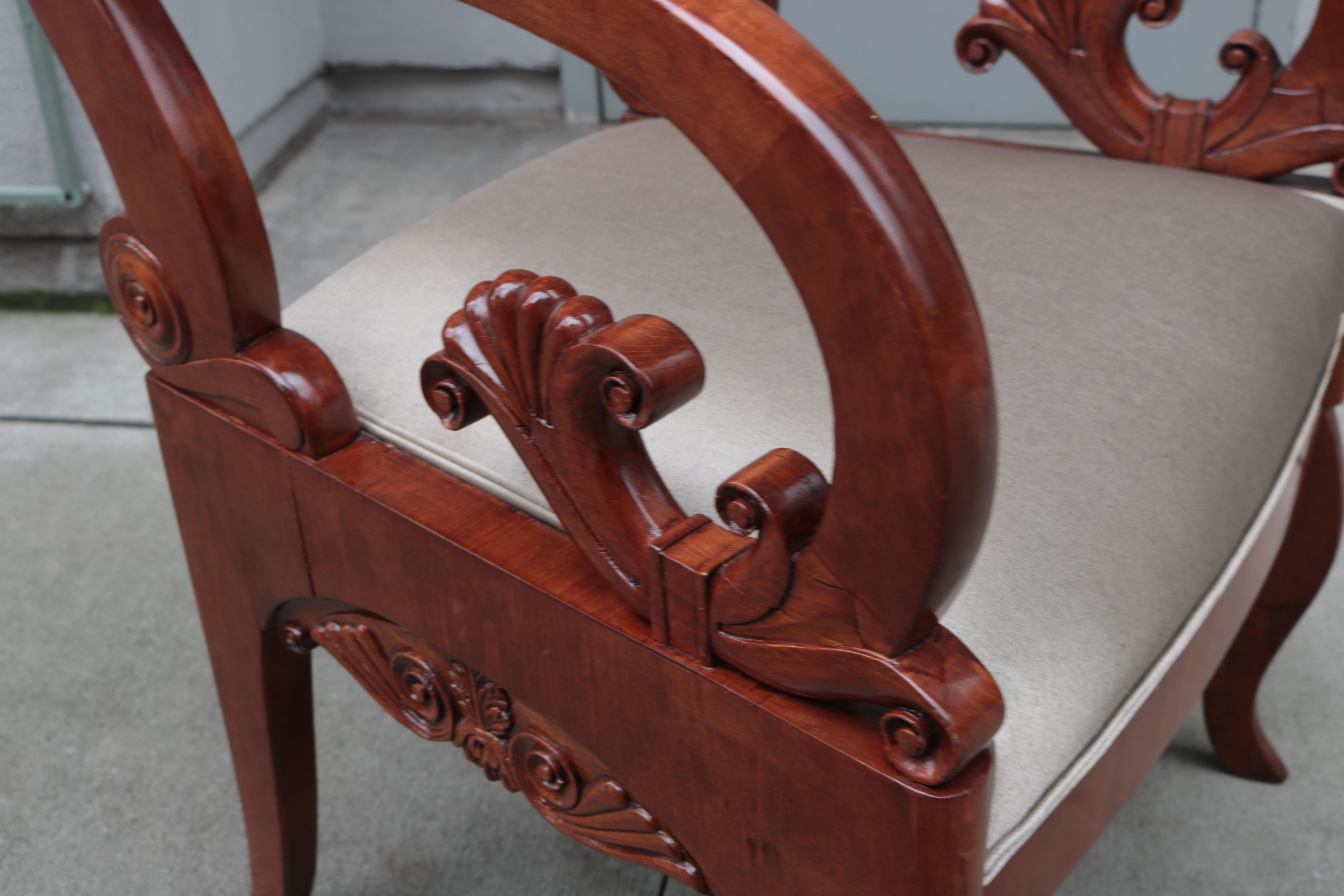 Pair of Mahogany Empire Armchairs For Sale 1
