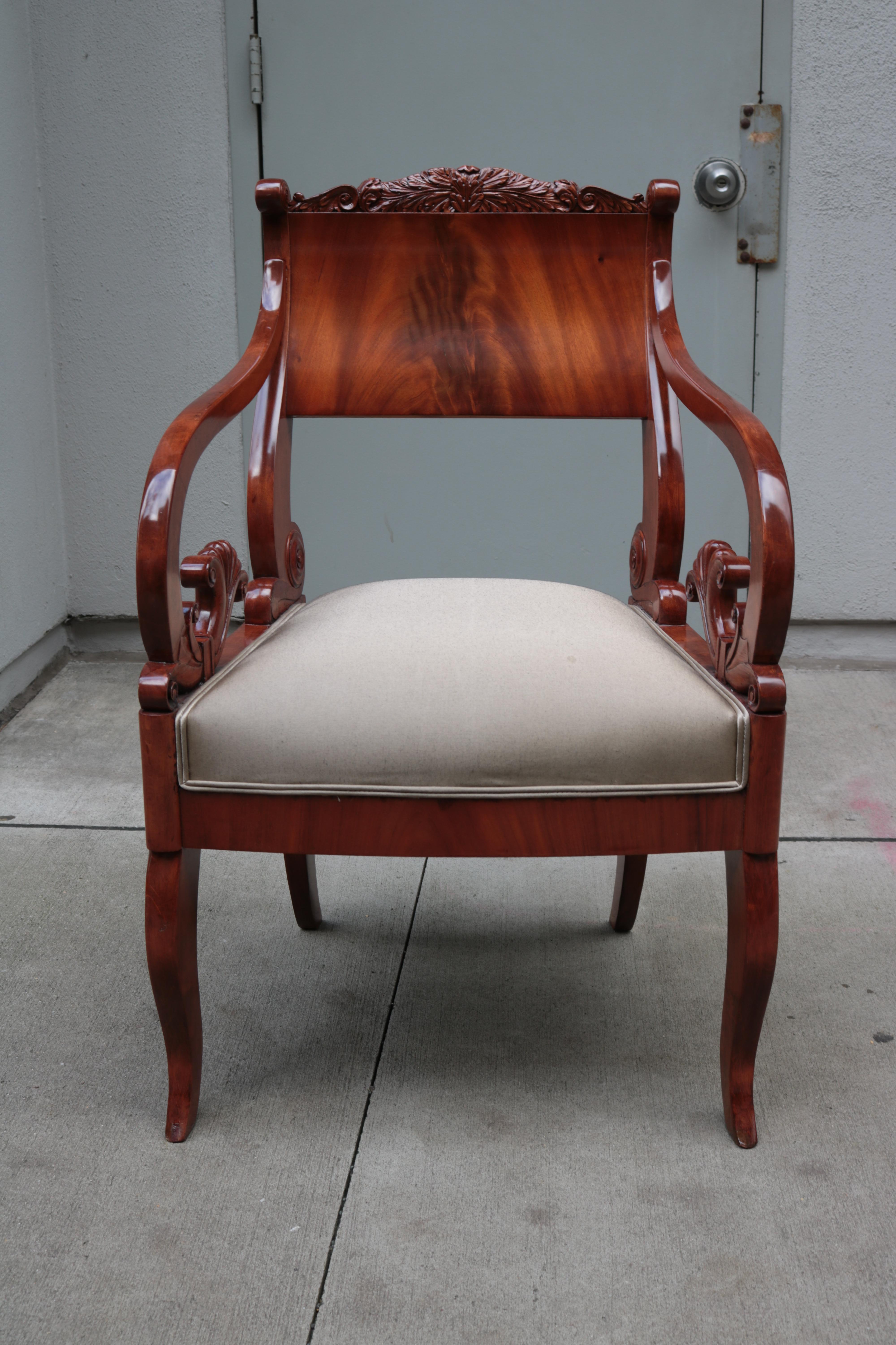 Pair of Mahogany Empire Armchairs For Sale 4