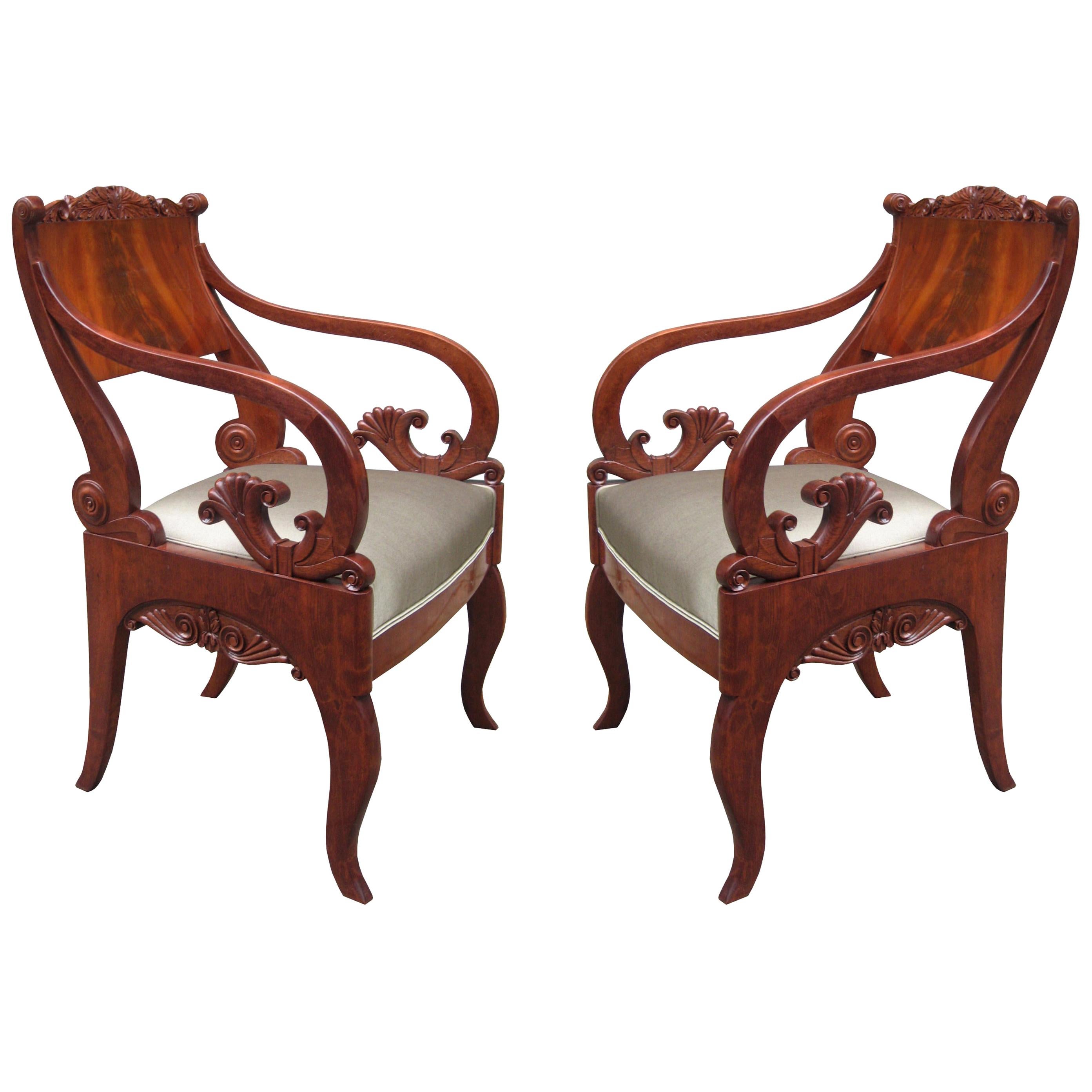 Pair of Mahogany Empire Armchairs