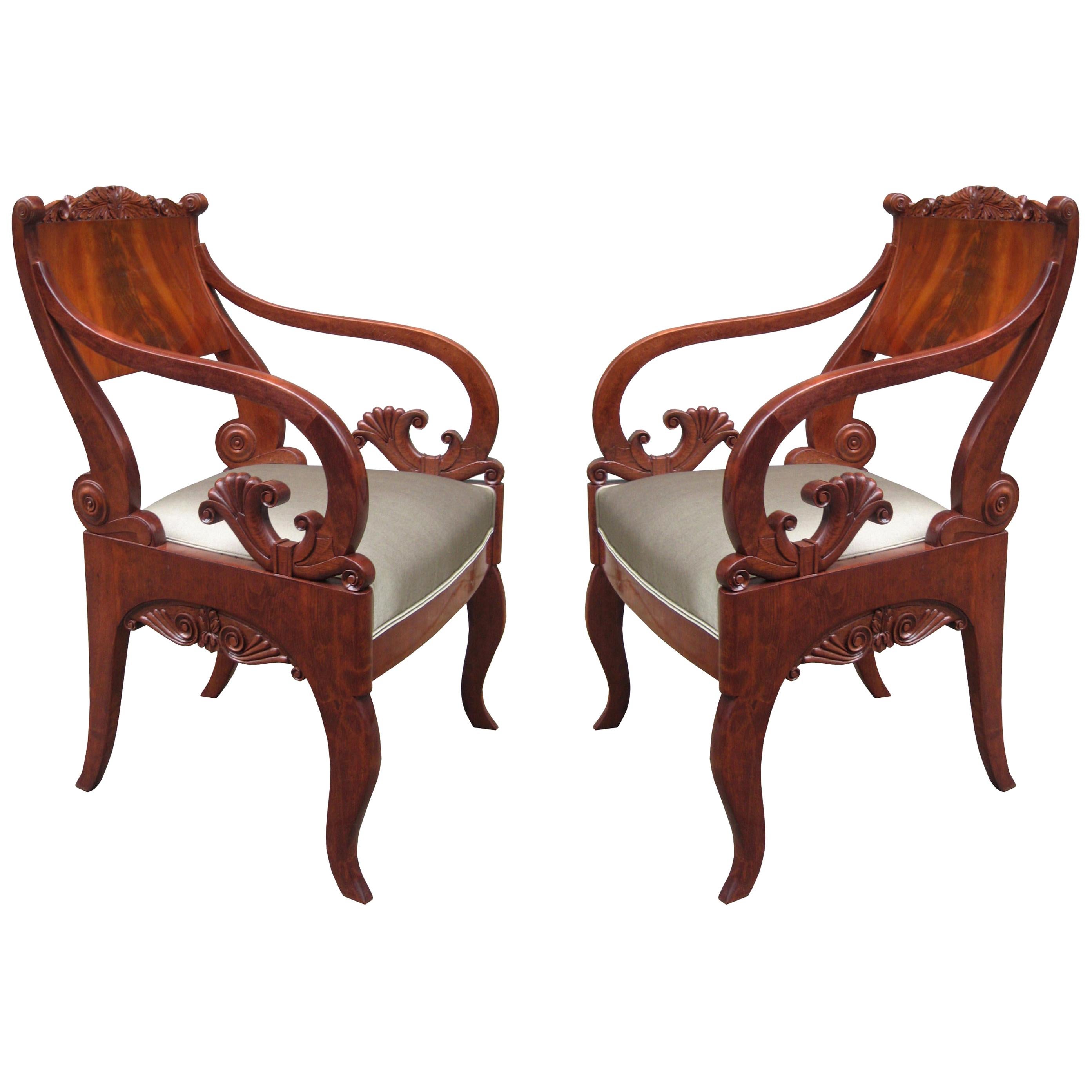 Pair of Mahogany Empire Armchairs