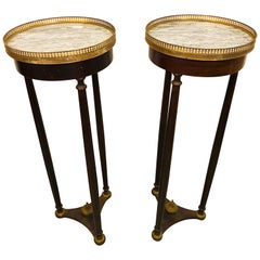 Antique Pair of Mahogany Empire Marble-Top Pedestals