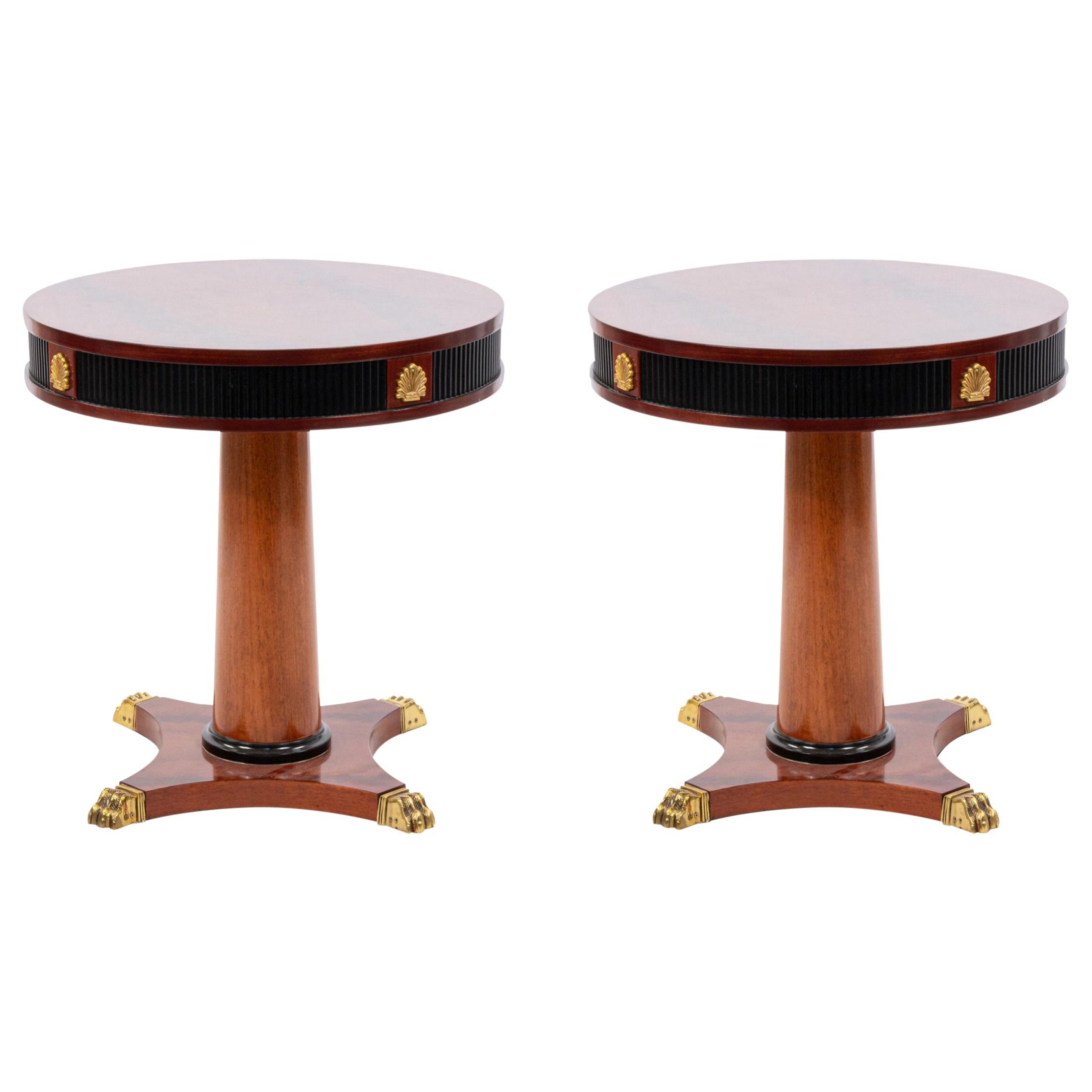 Pair of Mahogany Empire Style Drum Tables