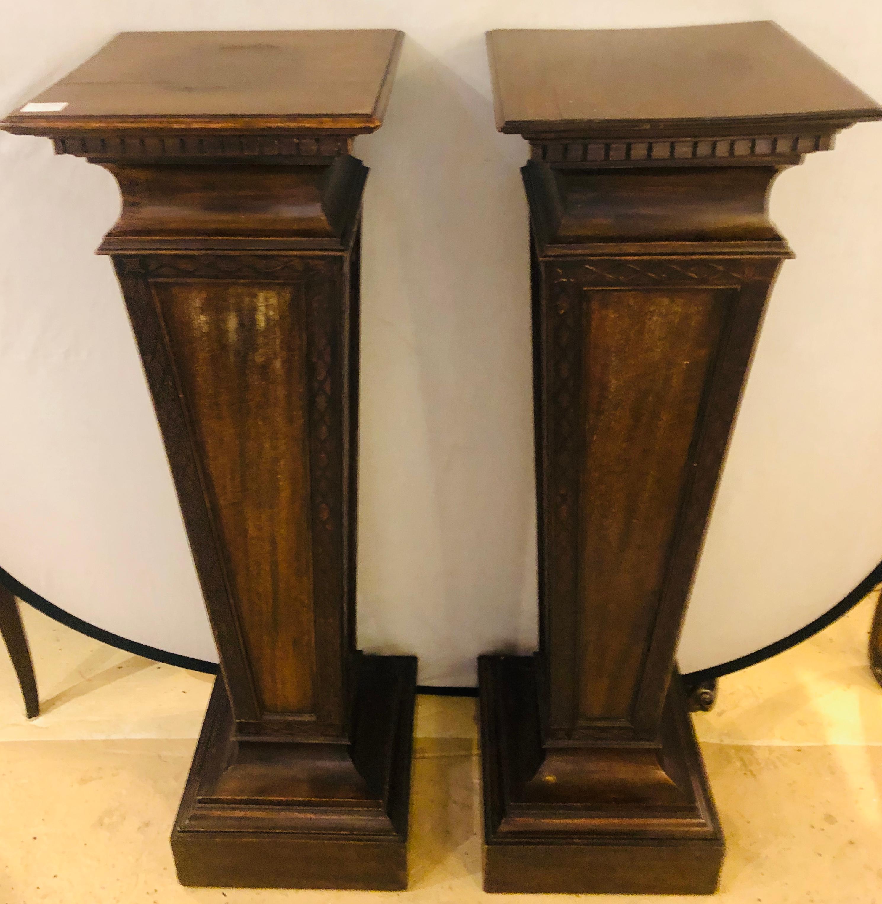Mid-20th Century Pair of Mahogany Empire Style Wooden Pedestals