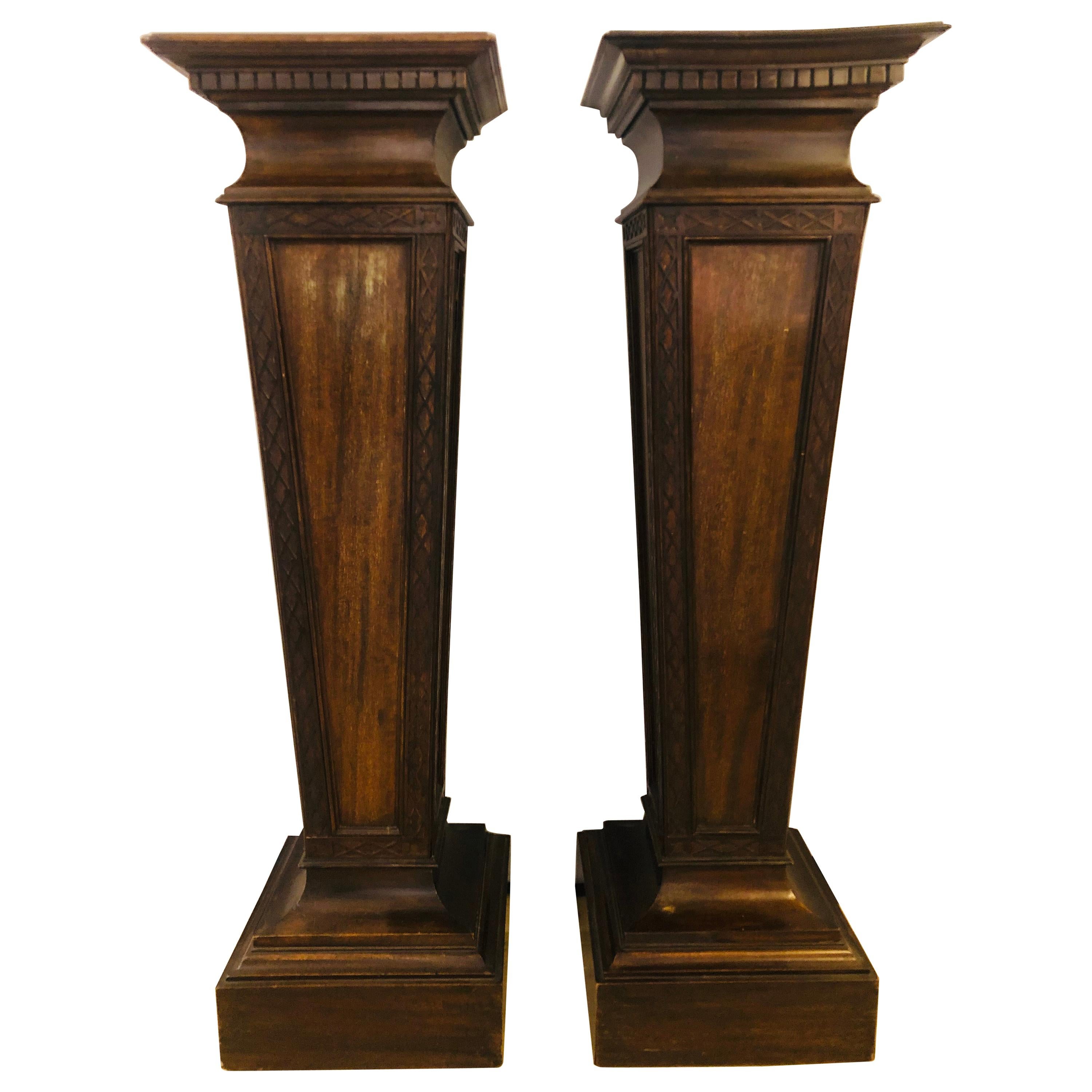 Pair of Mahogany Empire Style Wooden Pedestals