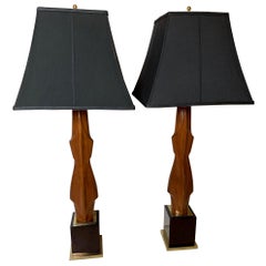 Retro Pair of Mahogany Figural Midcentury Lamps by Laurel Lamp Co.