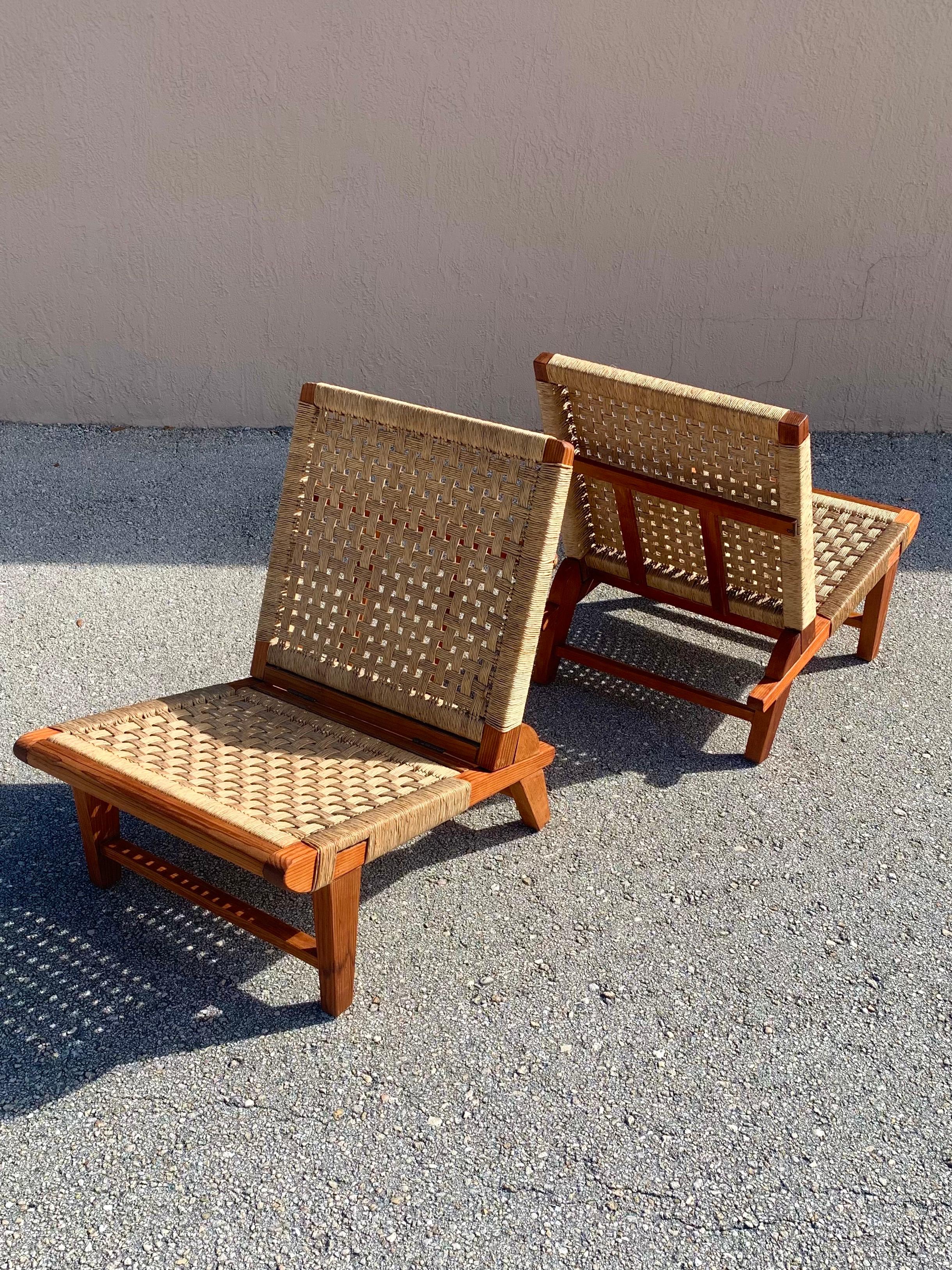 Rush Pair of Mahogany Folding Chairs by Michael van Beuren for Domus of Mexico City