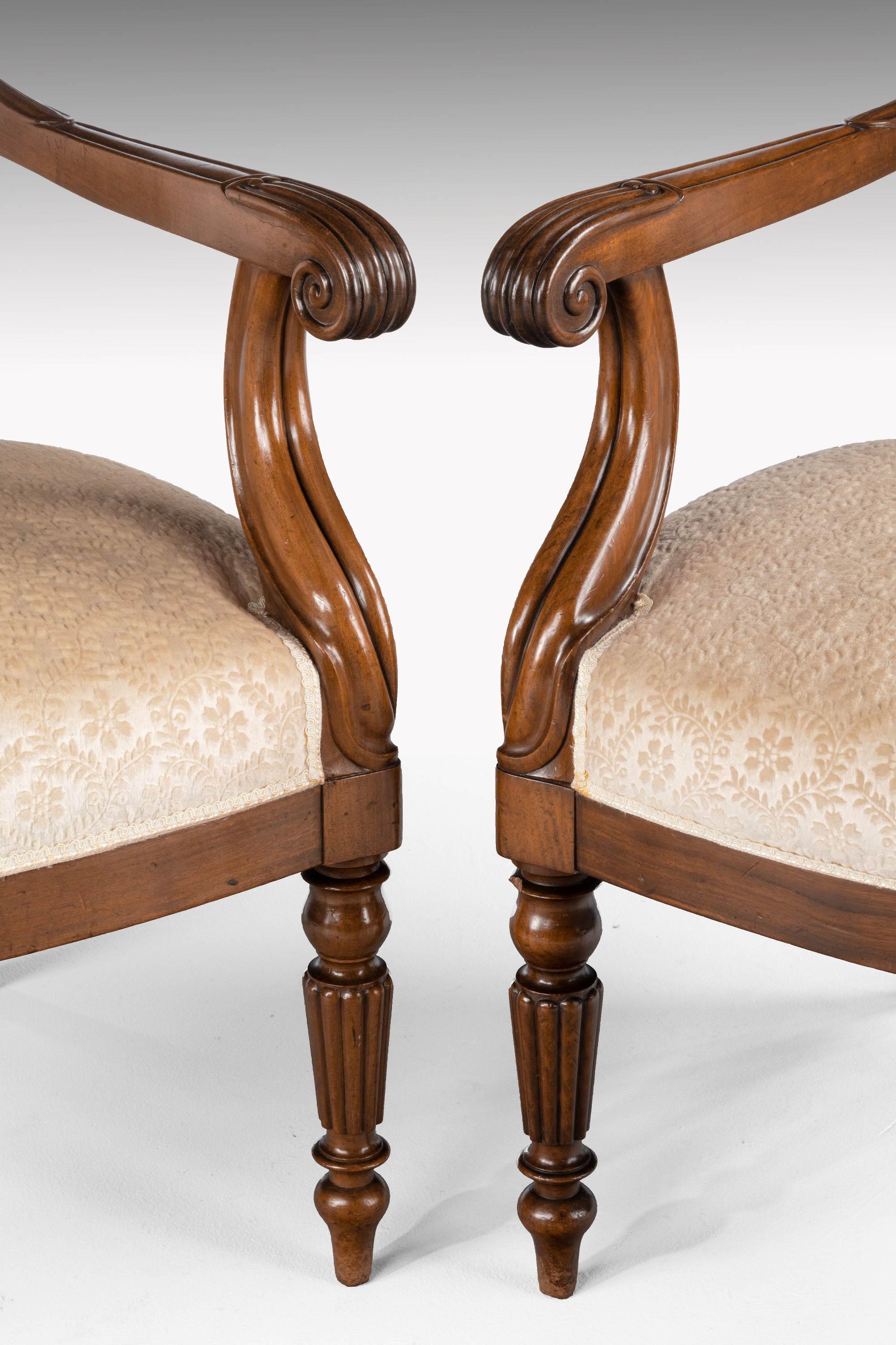 19th Century Pair of Mahogany Framed Easy Chairs