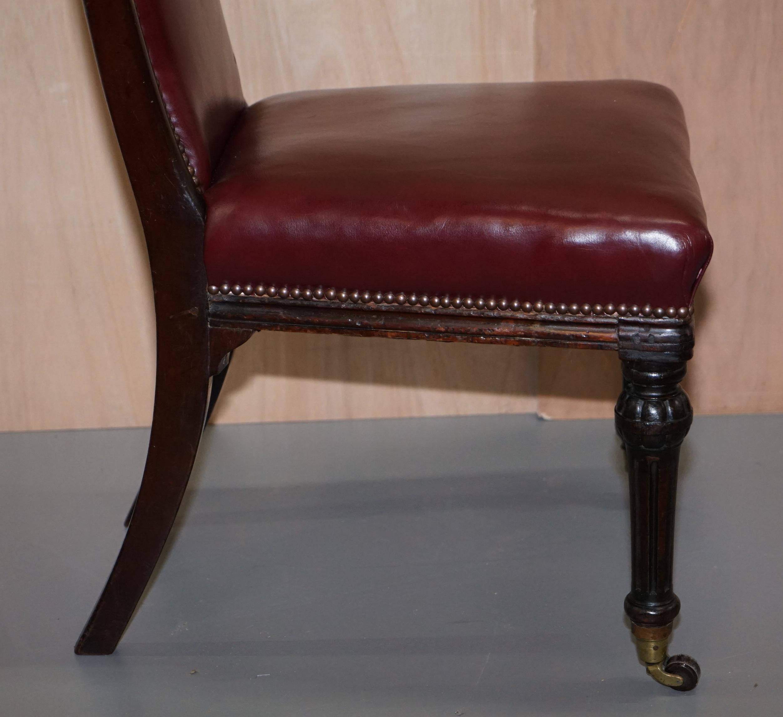 Pair of Mahogany Framed Oxblood Leather Medallion Back Side Occasional Chairs 4