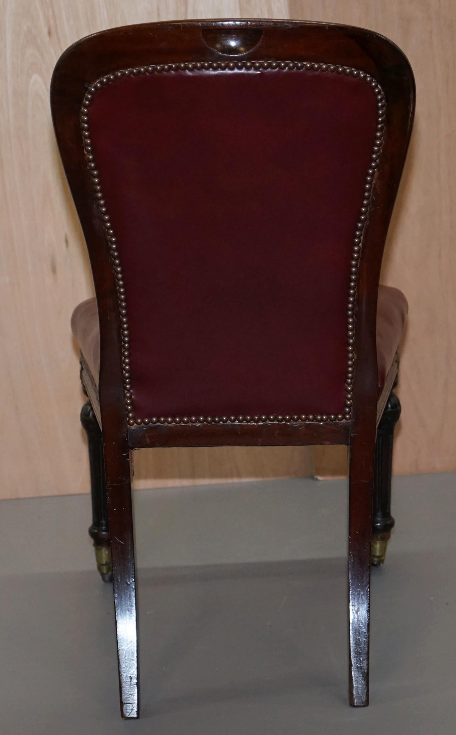 Pair of Mahogany Framed Oxblood Leather Medallion Back Side Occasional Chairs 5