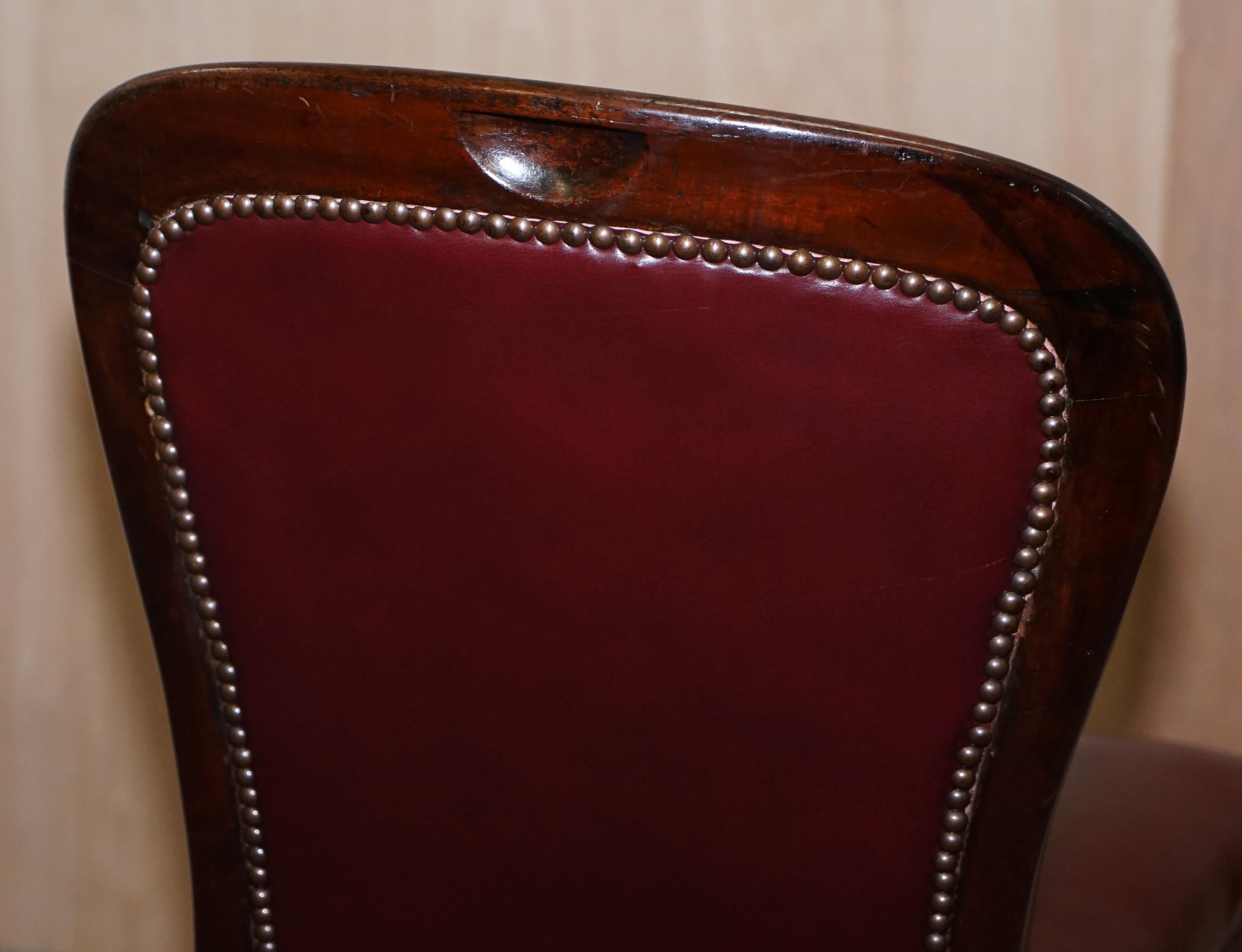 Pair of Mahogany Framed Oxblood Leather Medallion Back Side Occasional Chairs 6