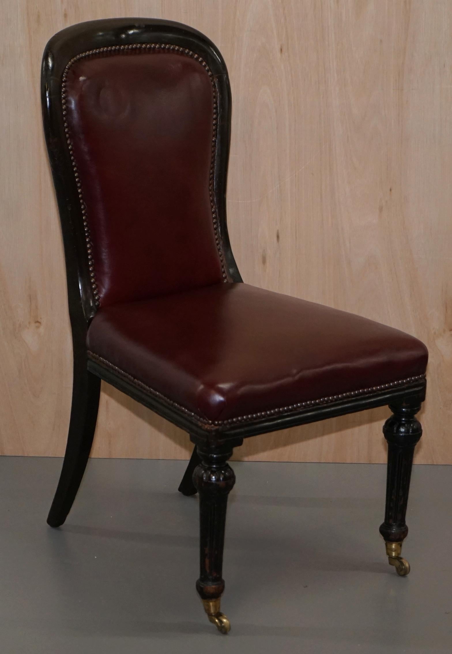 Pair of Mahogany Framed Oxblood Leather Medallion Back Side Occasional Chairs 7