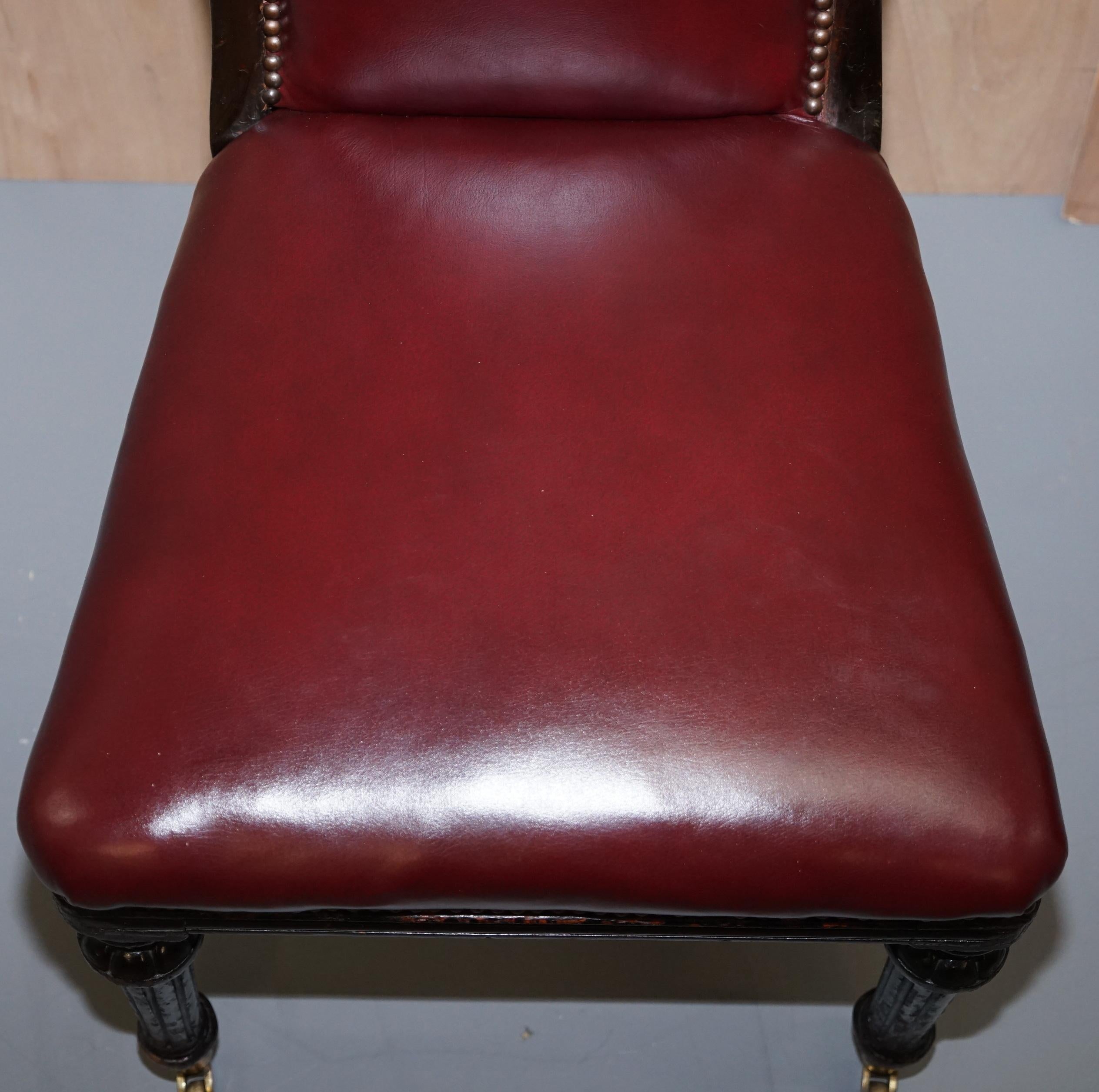 Pair of Mahogany Framed Oxblood Leather Medallion Back Side Occasional Chairs 8