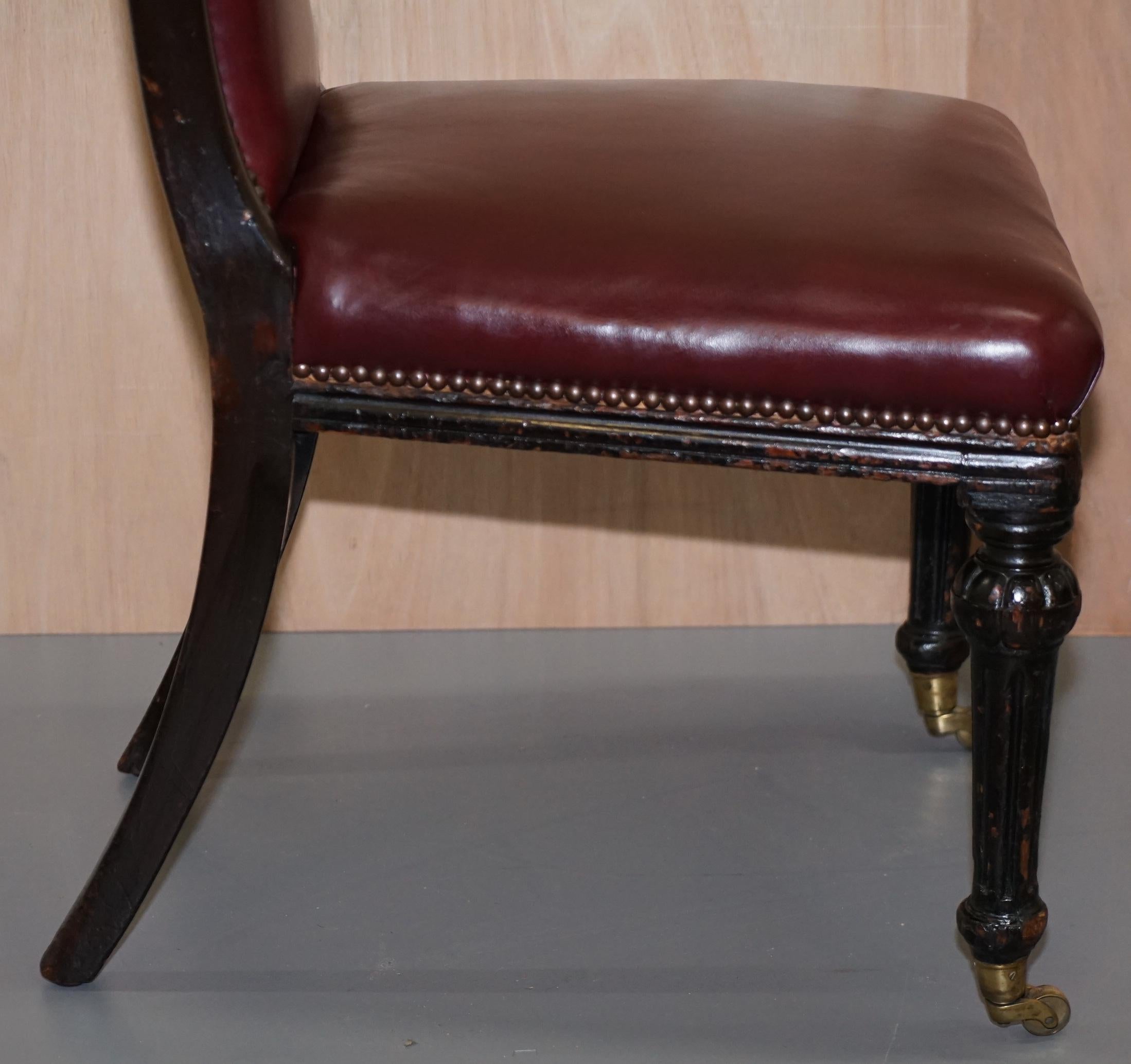 Pair of Mahogany Framed Oxblood Leather Medallion Back Side Occasional Chairs 11