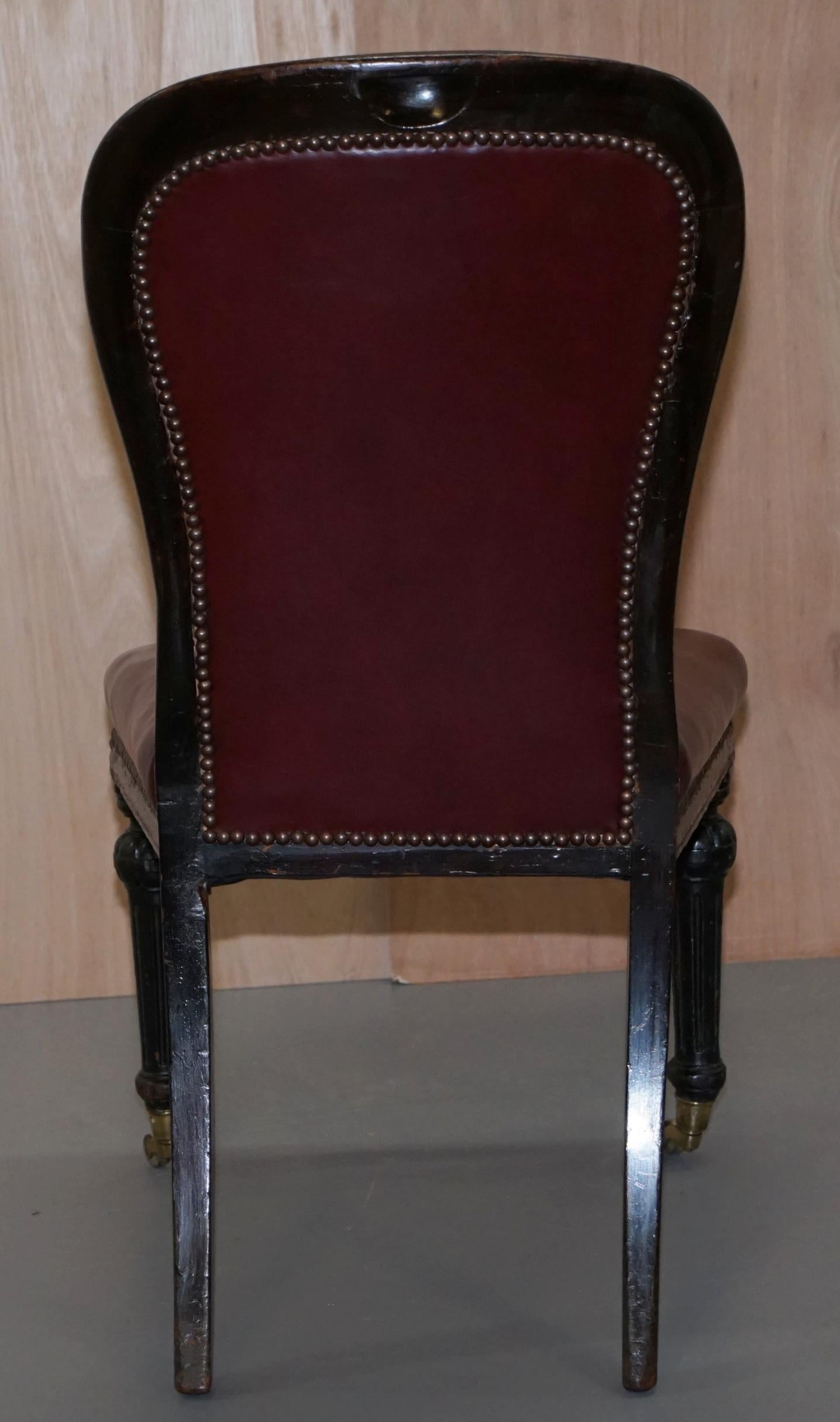 Pair of Mahogany Framed Oxblood Leather Medallion Back Side Occasional Chairs 12