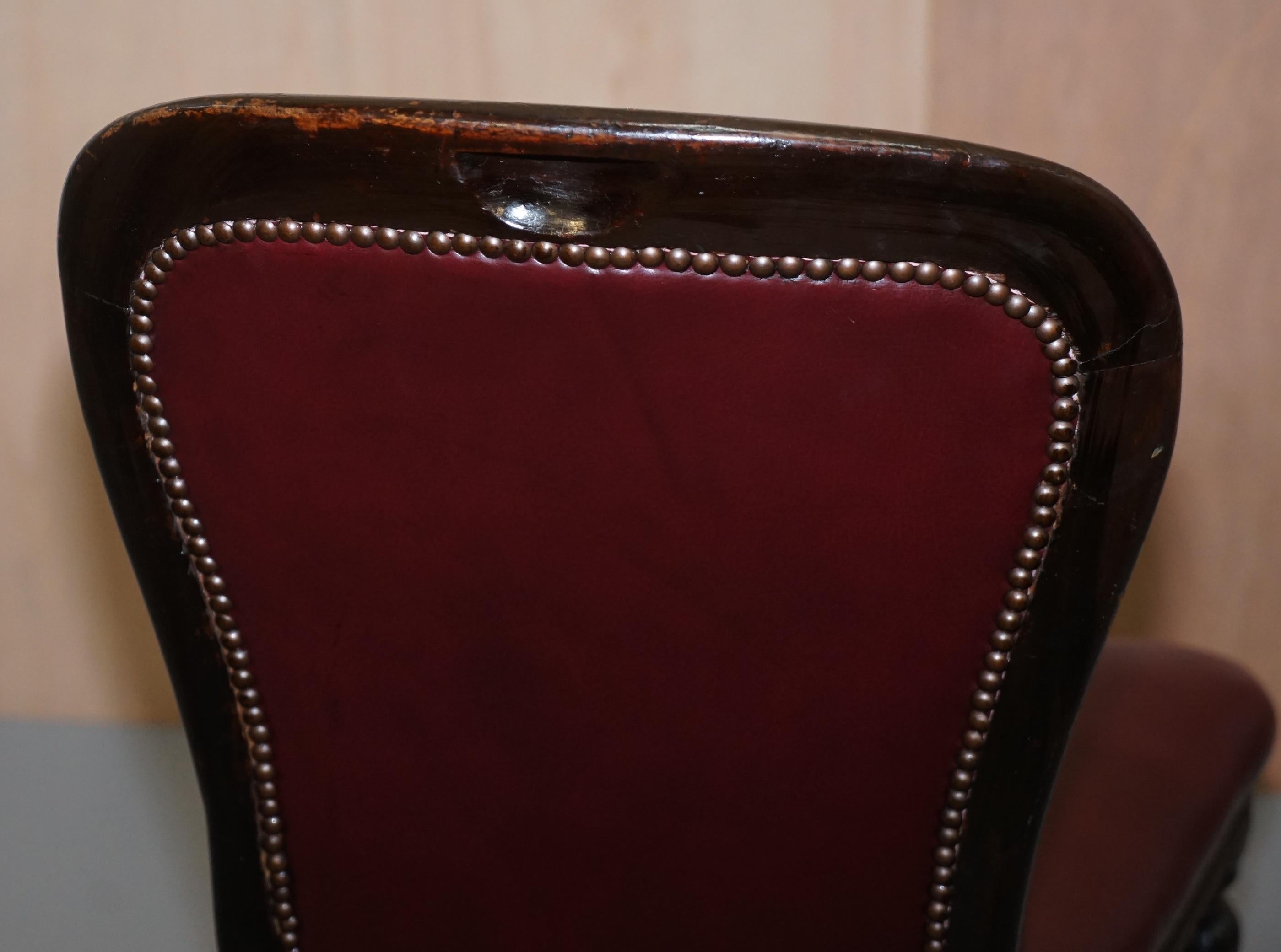 Pair of Mahogany Framed Oxblood Leather Medallion Back Side Occasional Chairs 13