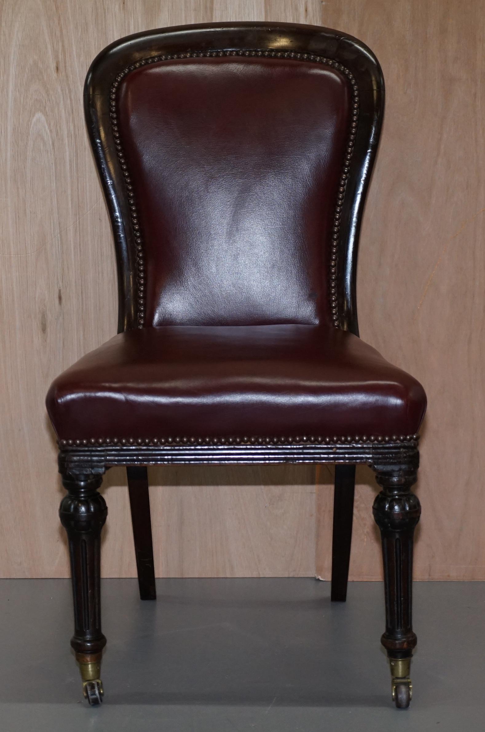 Victorian Pair of Mahogany Framed Oxblood Leather Medallion Back Side Occasional Chairs