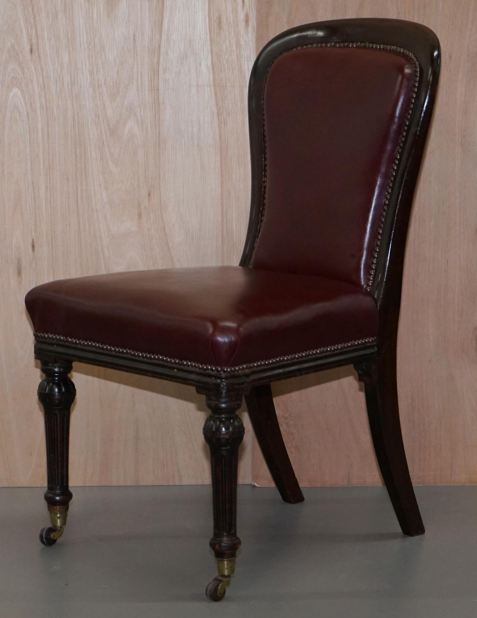 English Pair of Mahogany Framed Oxblood Leather Medallion Back Side Occasional Chairs