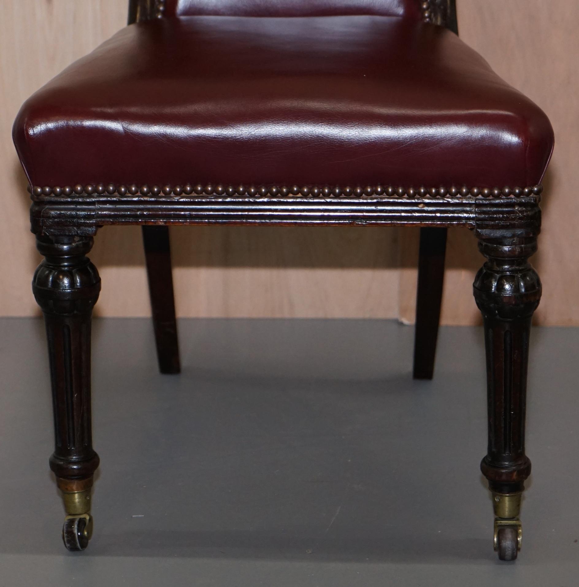 Pair of Mahogany Framed Oxblood Leather Medallion Back Side Occasional Chairs 1