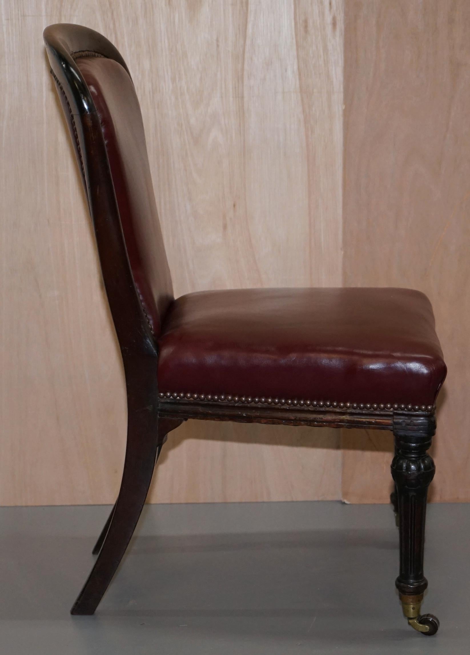 Pair of Mahogany Framed Oxblood Leather Medallion Back Side Occasional Chairs 3