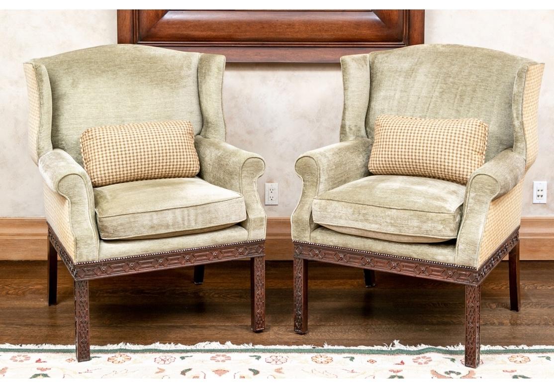 Pair of Mahogany Framed Wing Chairs from John Rosselli 6