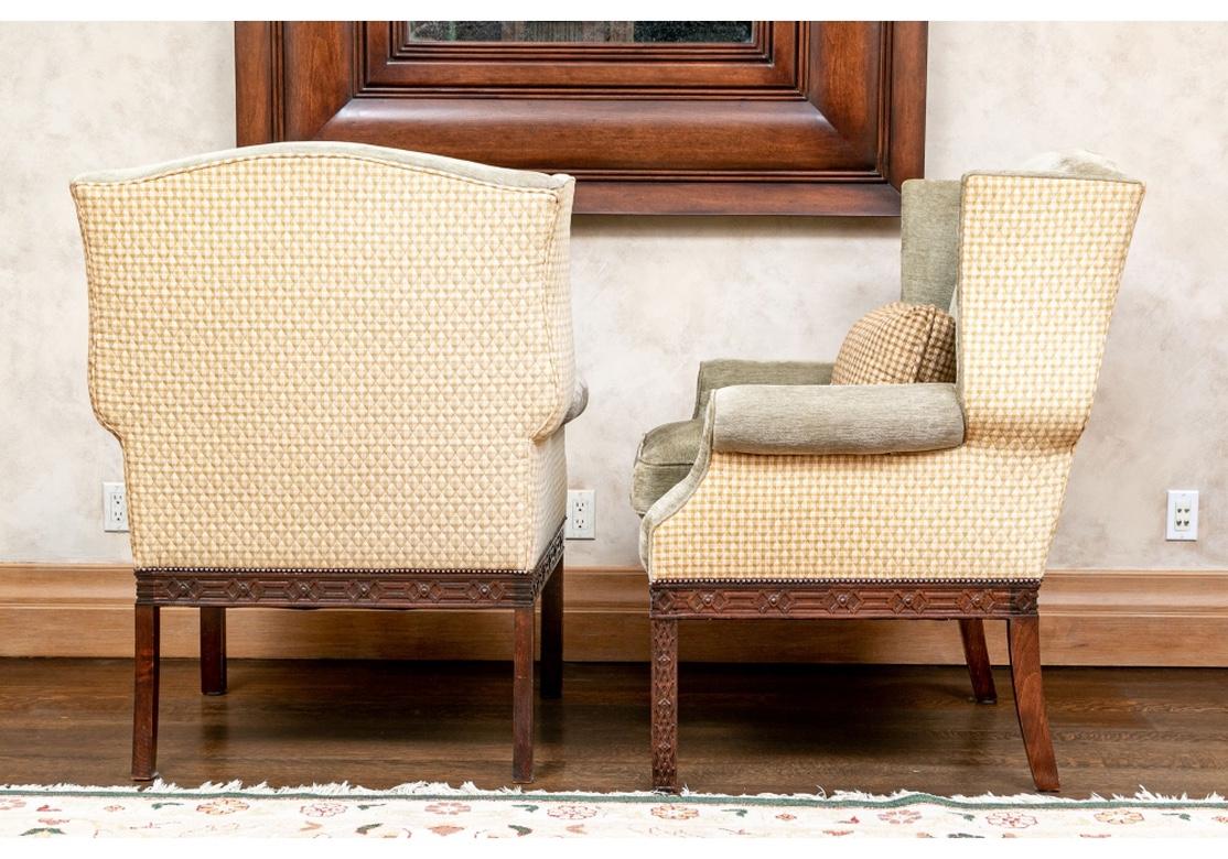 Pair of Mahogany Framed Wing Chairs from John Rosselli 1