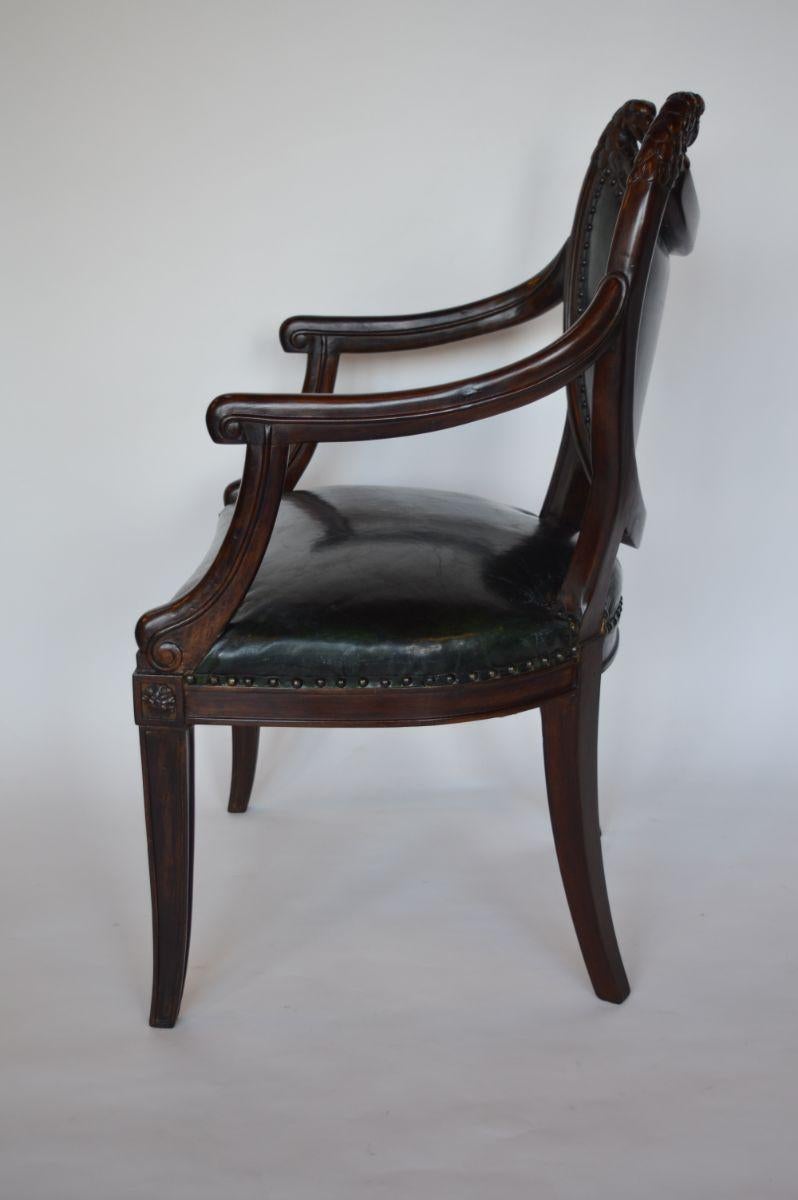 Pair of Mahogany French Bistro Arm Chairs with Leather Upolstry 8