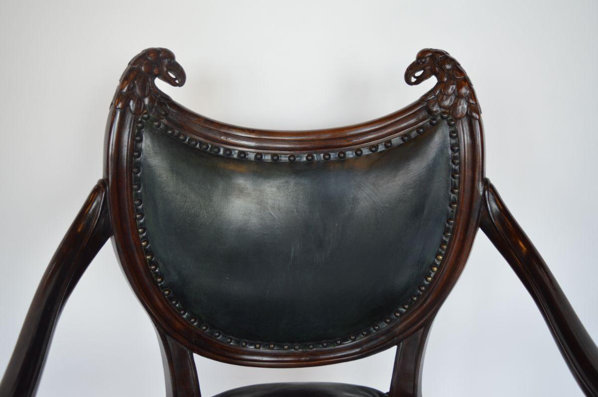 Pair of Mahogany French Bistro Arm Chairs with Leather Upolstry In Good Condition In Los Angeles, CA