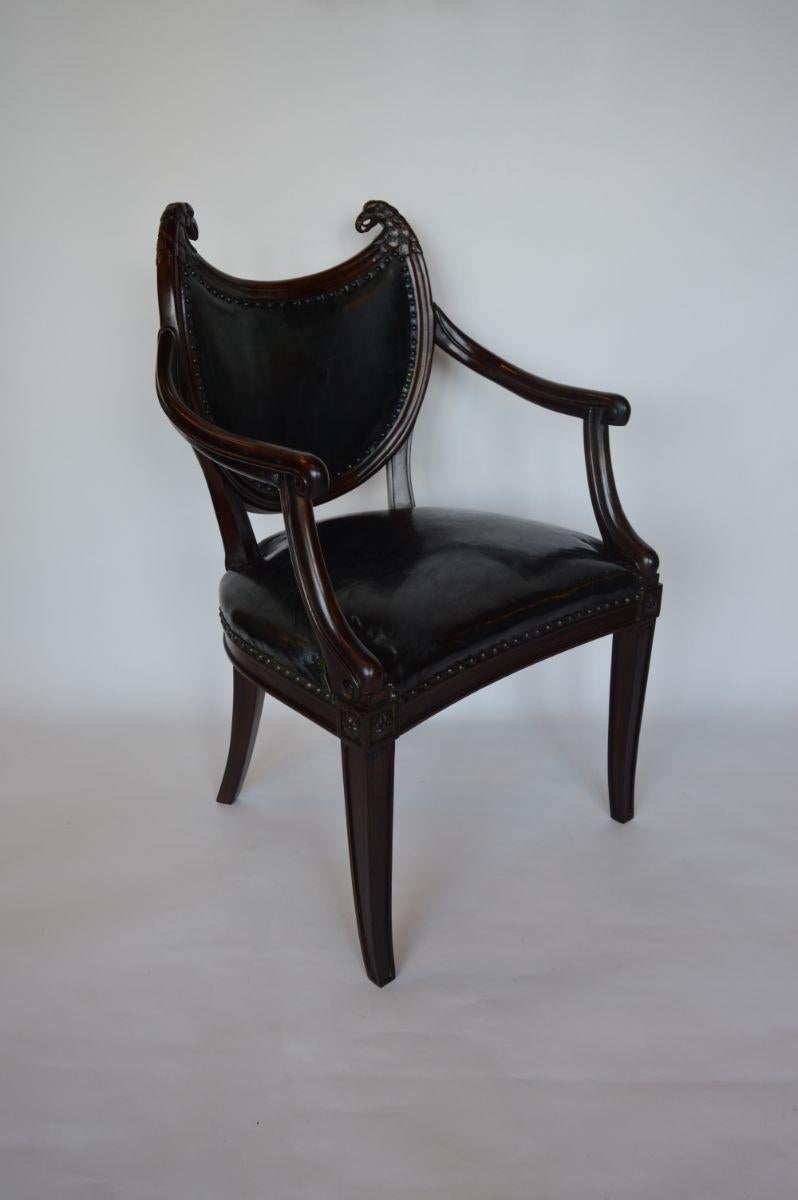 Pair of Mahogany French Bistro Arm Chairs with Leather Upolstry 2