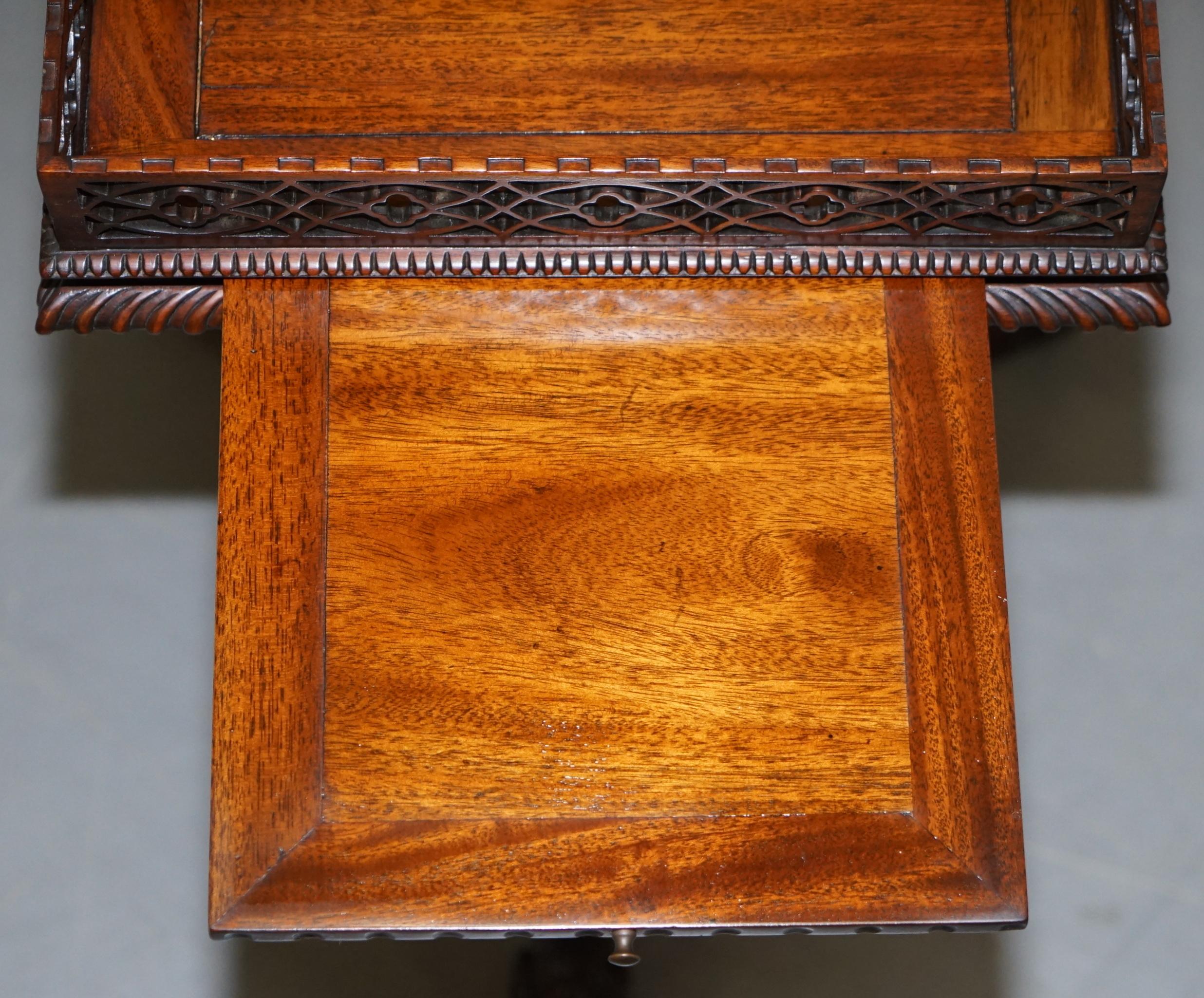 Pair of Mahogany Fretwork Gallery Carved Side End Tables Chippendale Revival 5