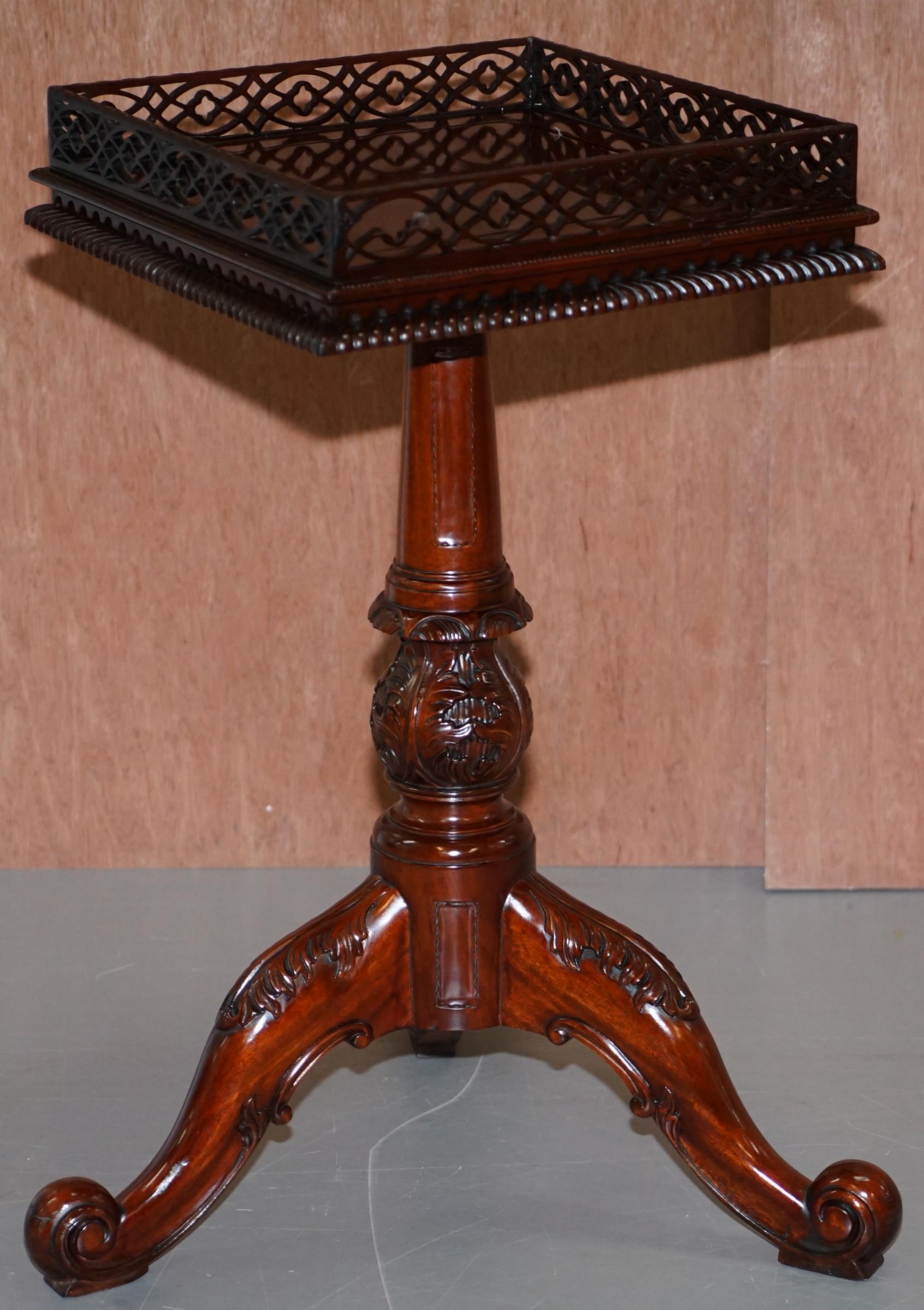 Pair of Mahogany Fretwork Gallery Carved Side End Tables Chippendale Revival 7