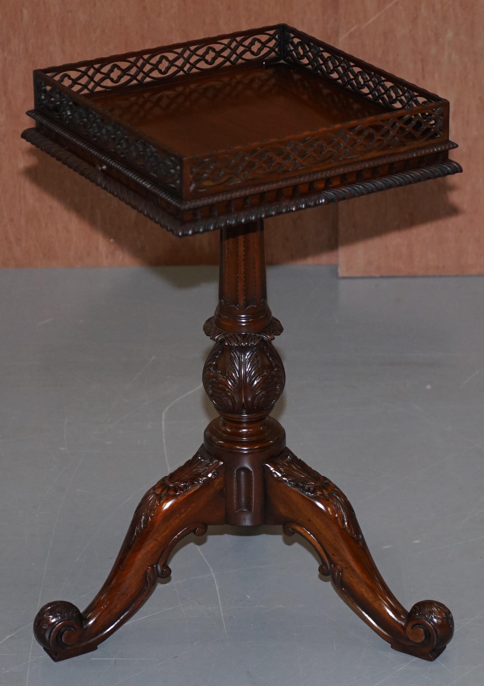 We are delighted to offer for sale this lovely near pair of circa 1900- 1910 Chippendale revival side tables with fretwork carved gallery side rails

A very good looking and well made pair, based on the 18th century Chippendale originals which