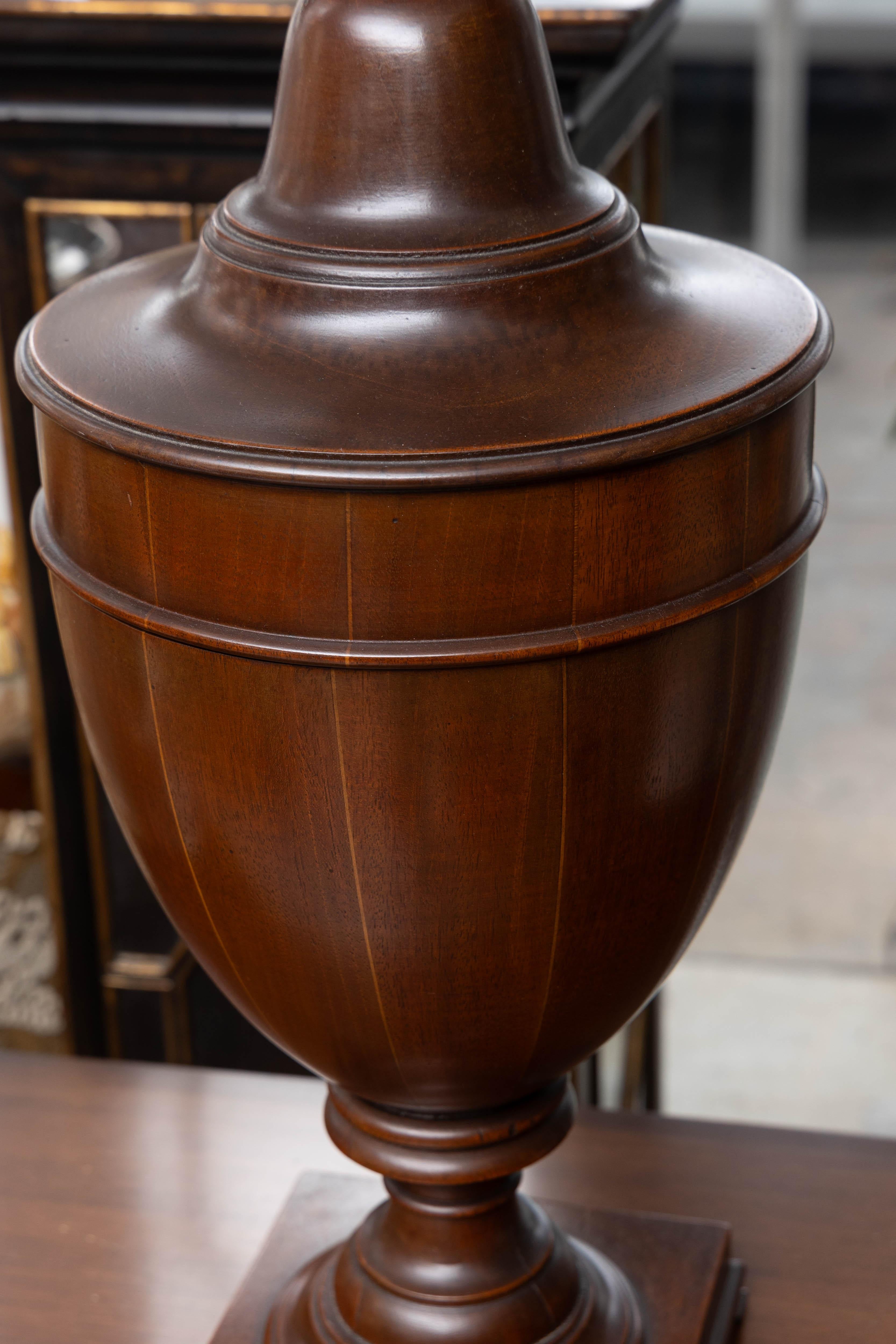 English Mahogany George III Style Cutlery Urns - Pair available, priced individually. For Sale
