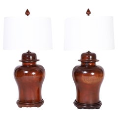 Pair of Mahogany Ginger Jar Form Table Lamps