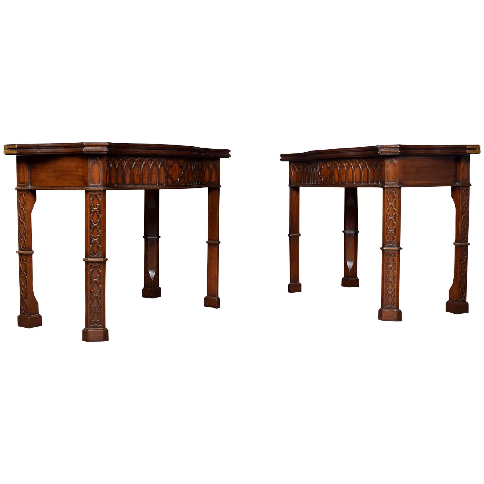 Pair of Mahogany Gothic Revival Card Tables For Sale