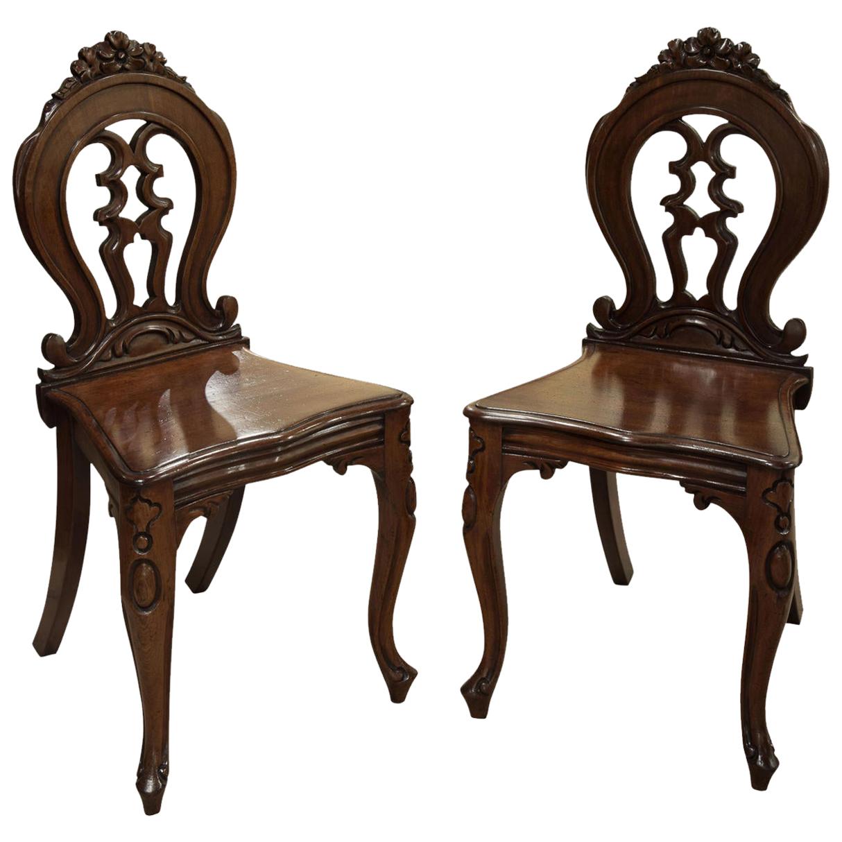 Pair of Mahogany Hall Chairs, circa 1860 For Sale