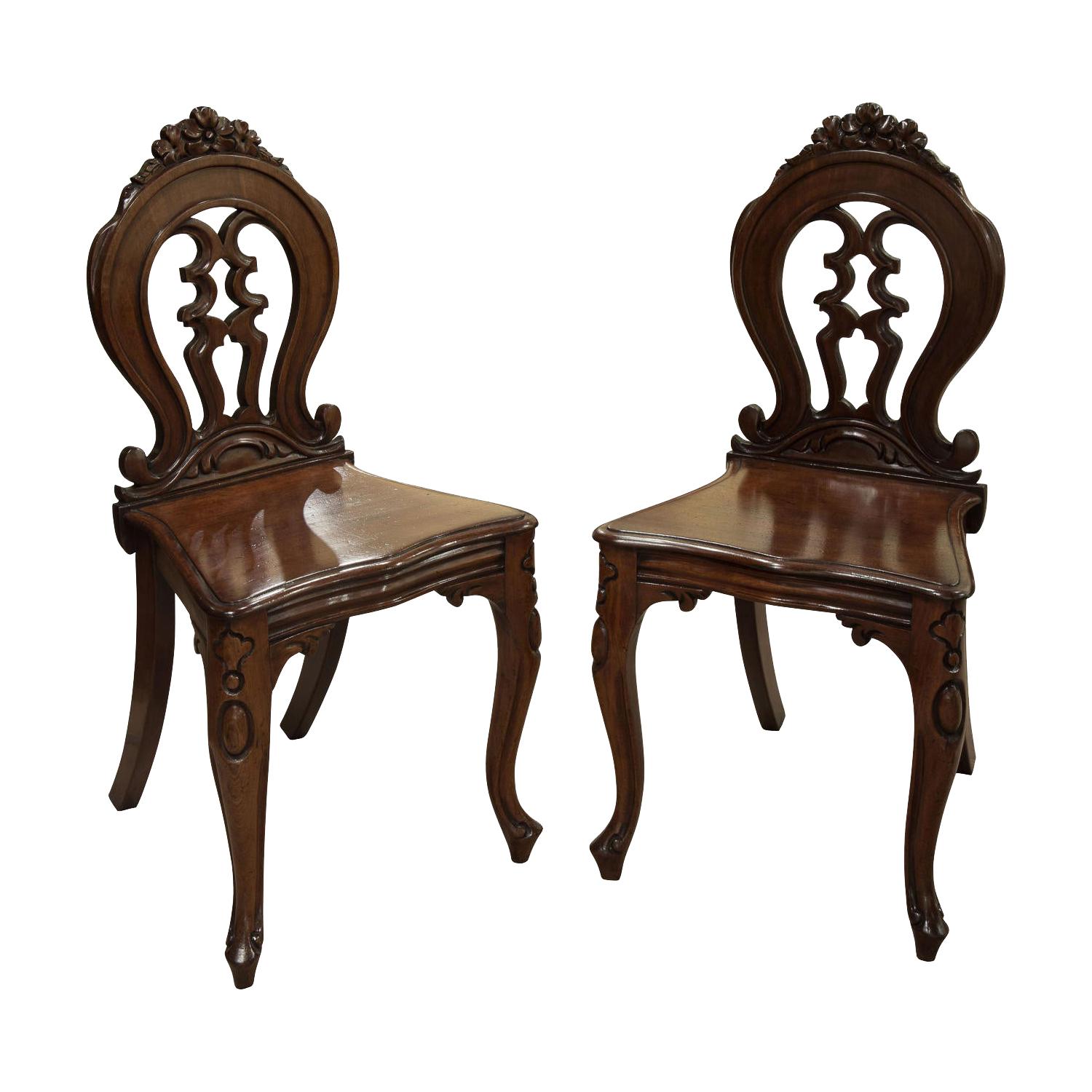 Pair of Mahogany Hall Chairs, circa 1860 For Sale