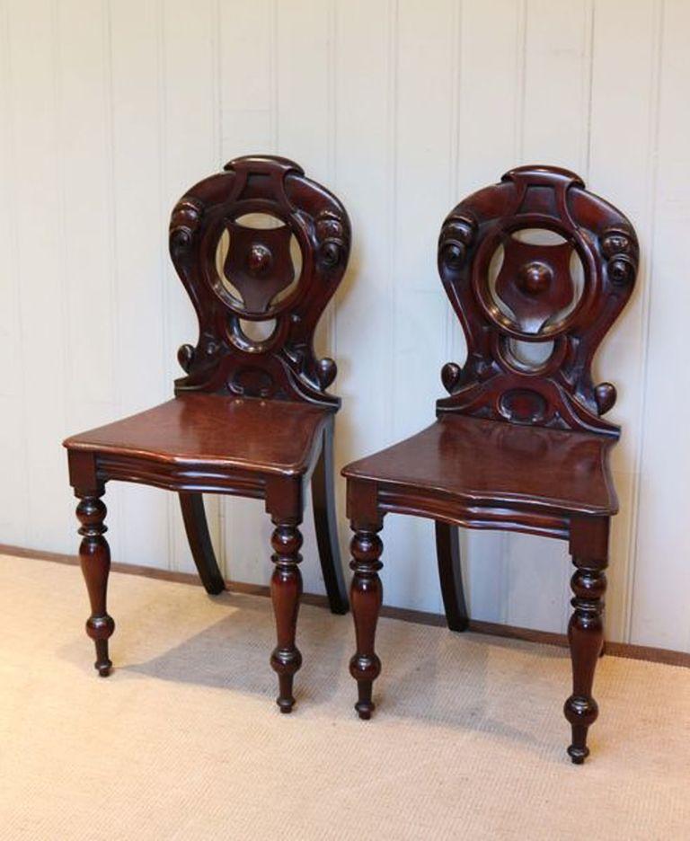 Victorian Pair of Mahogany Hall Chairs For Sale