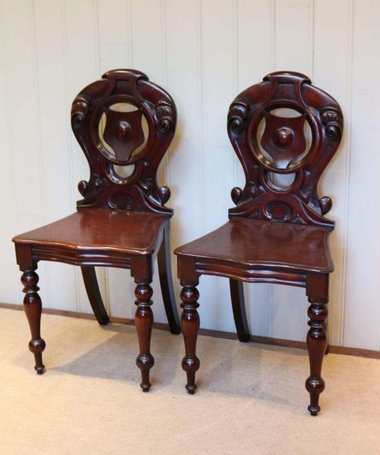 English Pair of Mahogany Hall Chairs For Sale