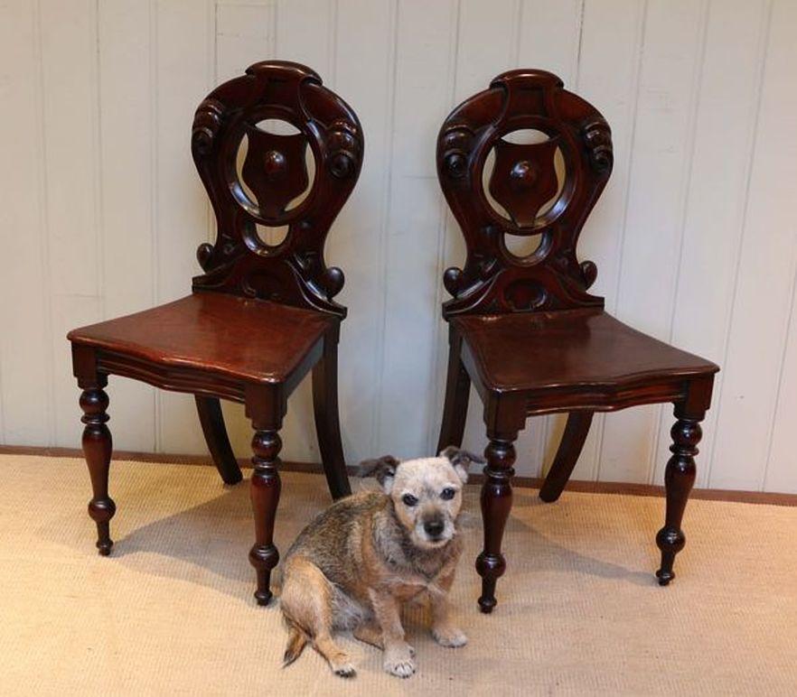 Pair of Mahogany Hall Chairs In Good Condition For Sale In Beaconsfield, GB