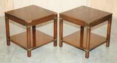 PAIR OF HARDWOOD HARRODS LONDON KENNEDY MILITARY CAMPAIGN HIGH SiDE END TABLES